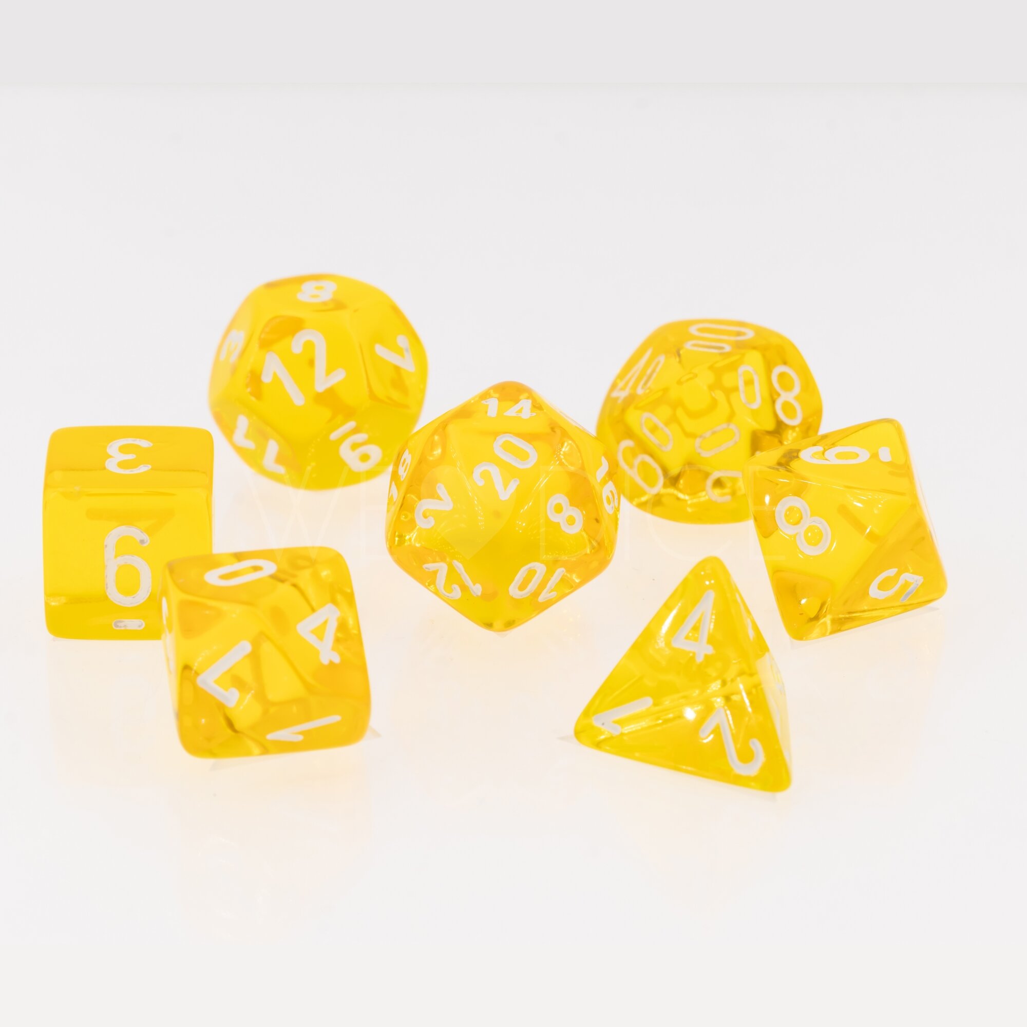 Transparent Polyhedral Gelb / weiß 7-Würfel Set