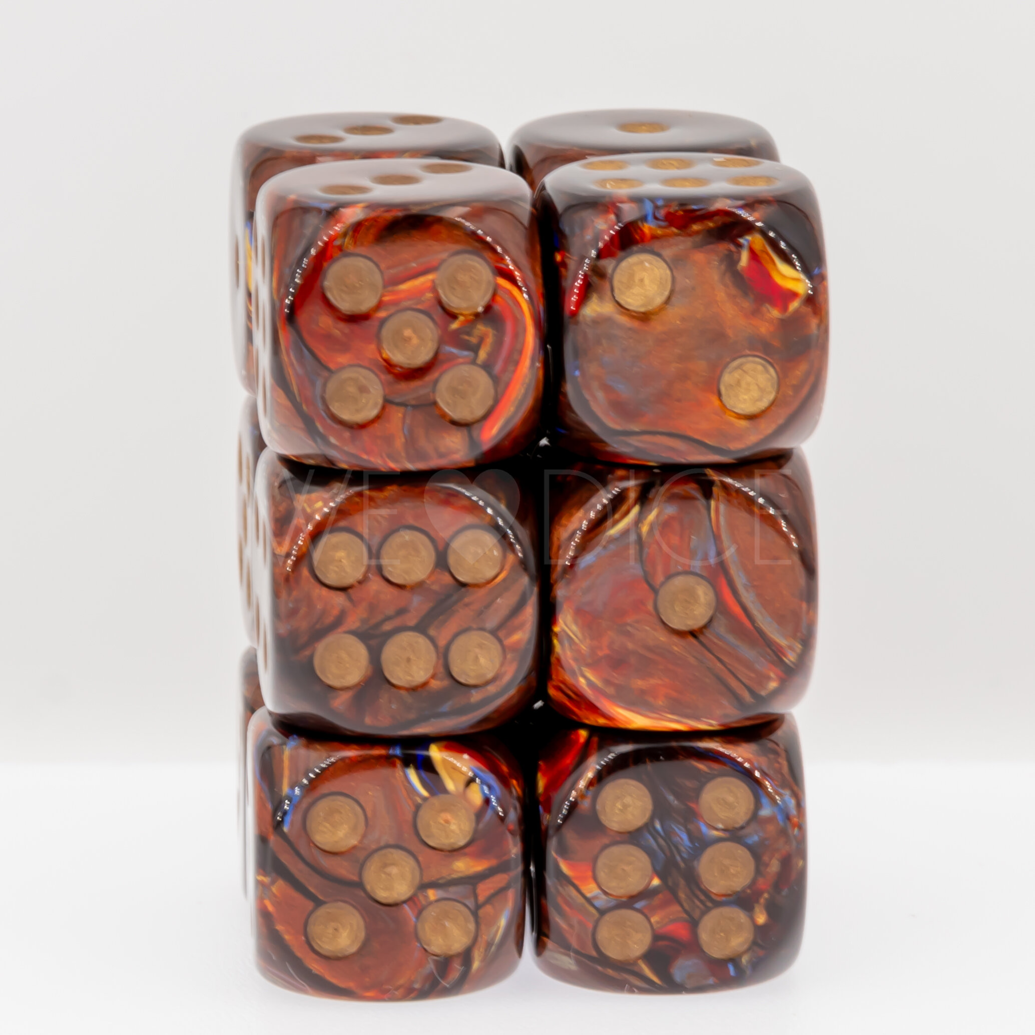 Scarab® Blue Blood / Gold 16mm W6 Würfel Set (12 Würfel)