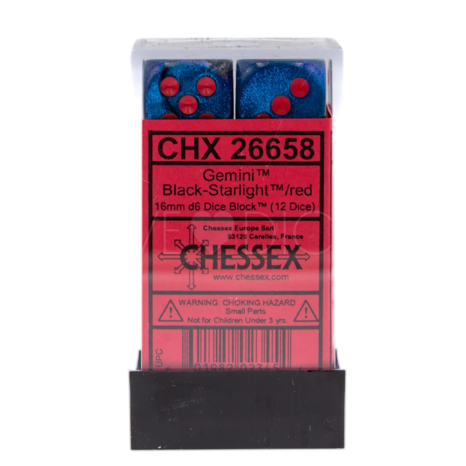 Gemini® Schwarz-Starlight / rot 16mm W6 Würfel Set (12 Würfel)