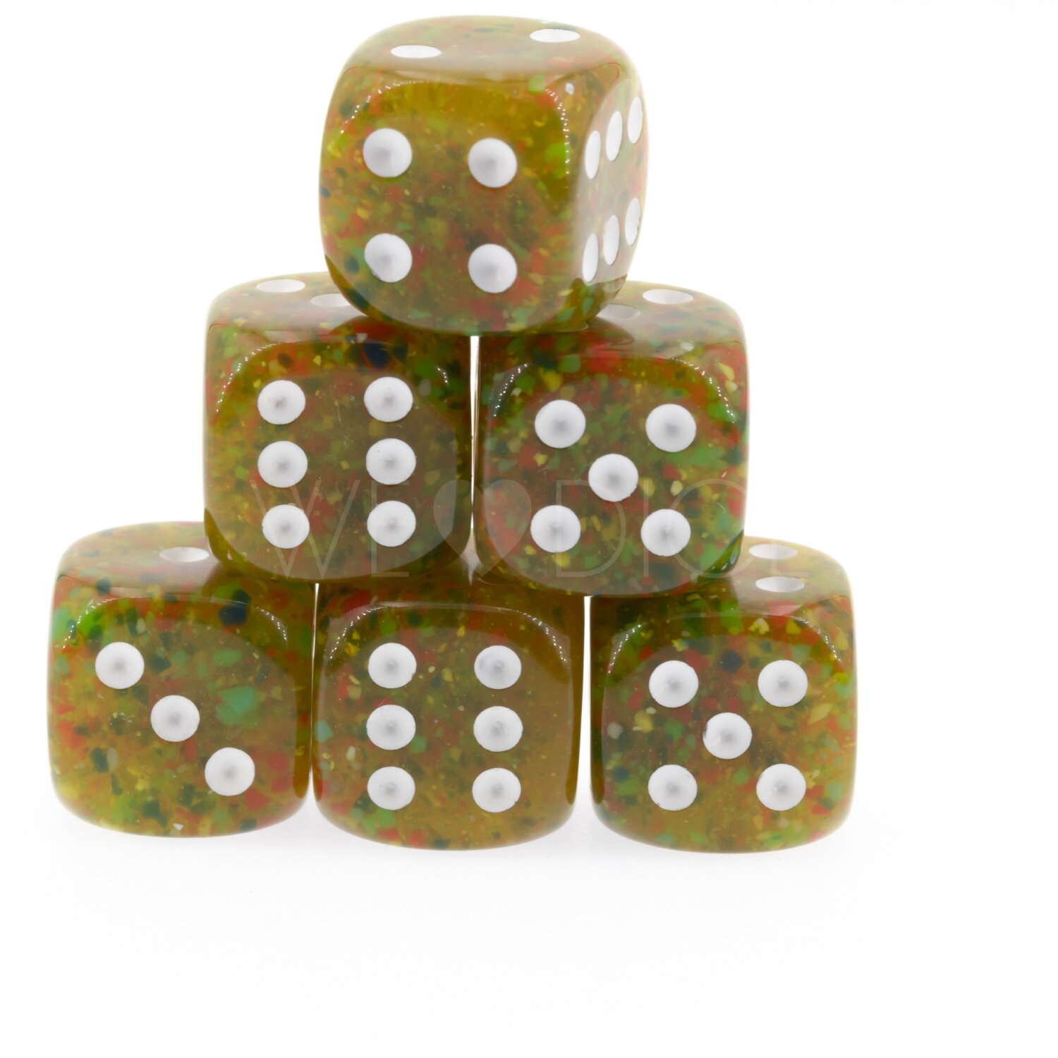 16mm W6 Würfel in Olive grün / weiss