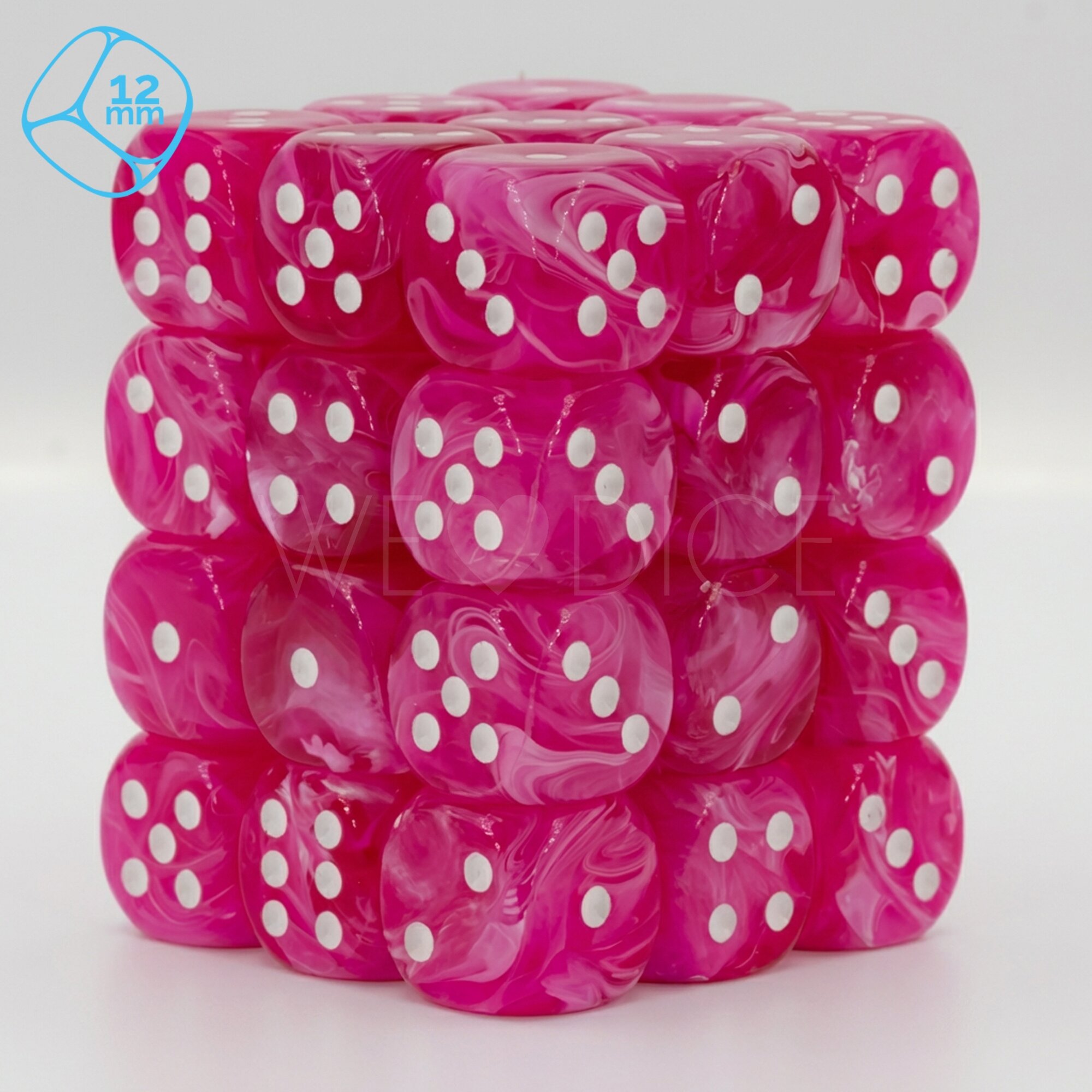 Marbled berry pink / white 12mm D6 Dice Set  (36Pcs)