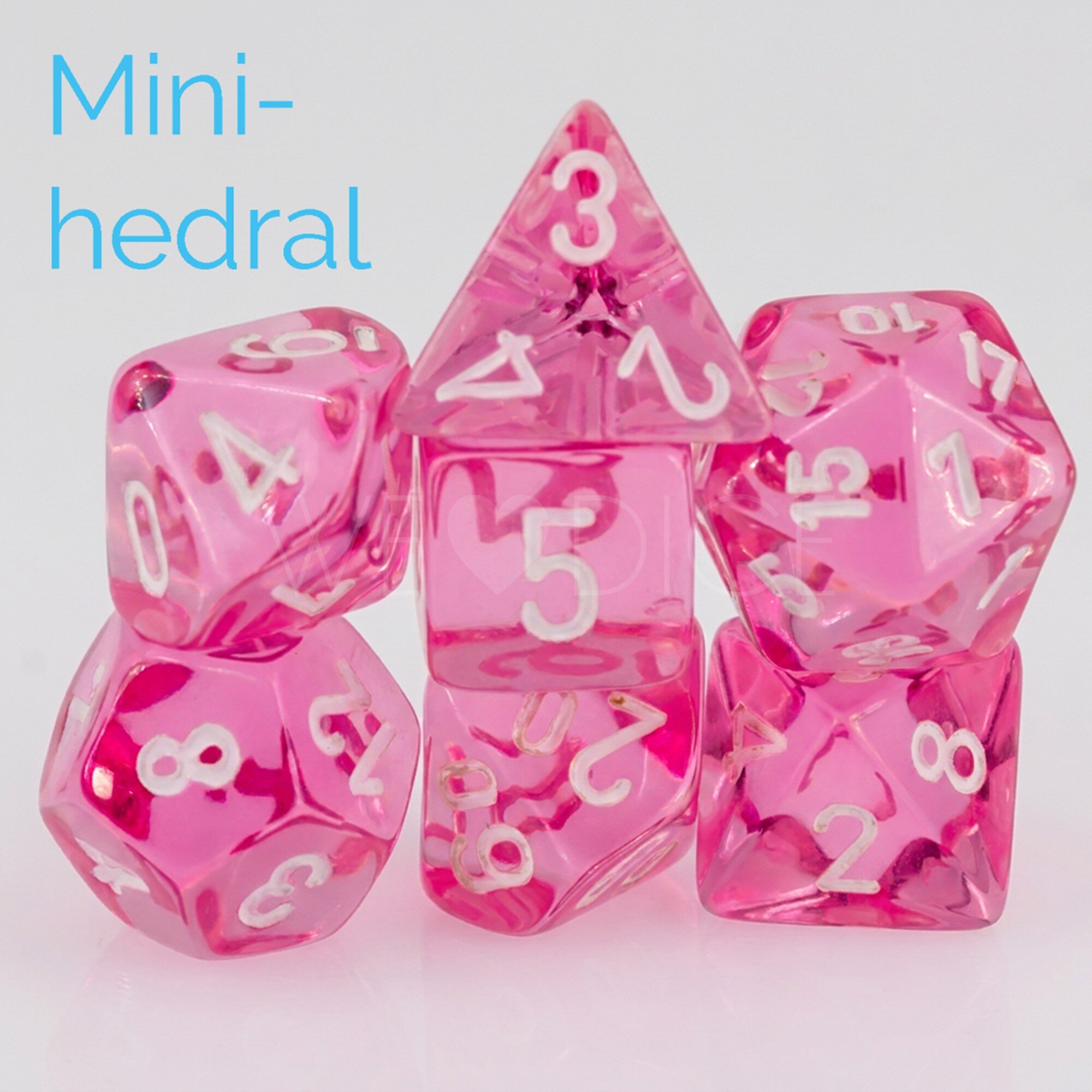 Translucent Mini-hedral Polyhedral Pink / white  7-DieSet
