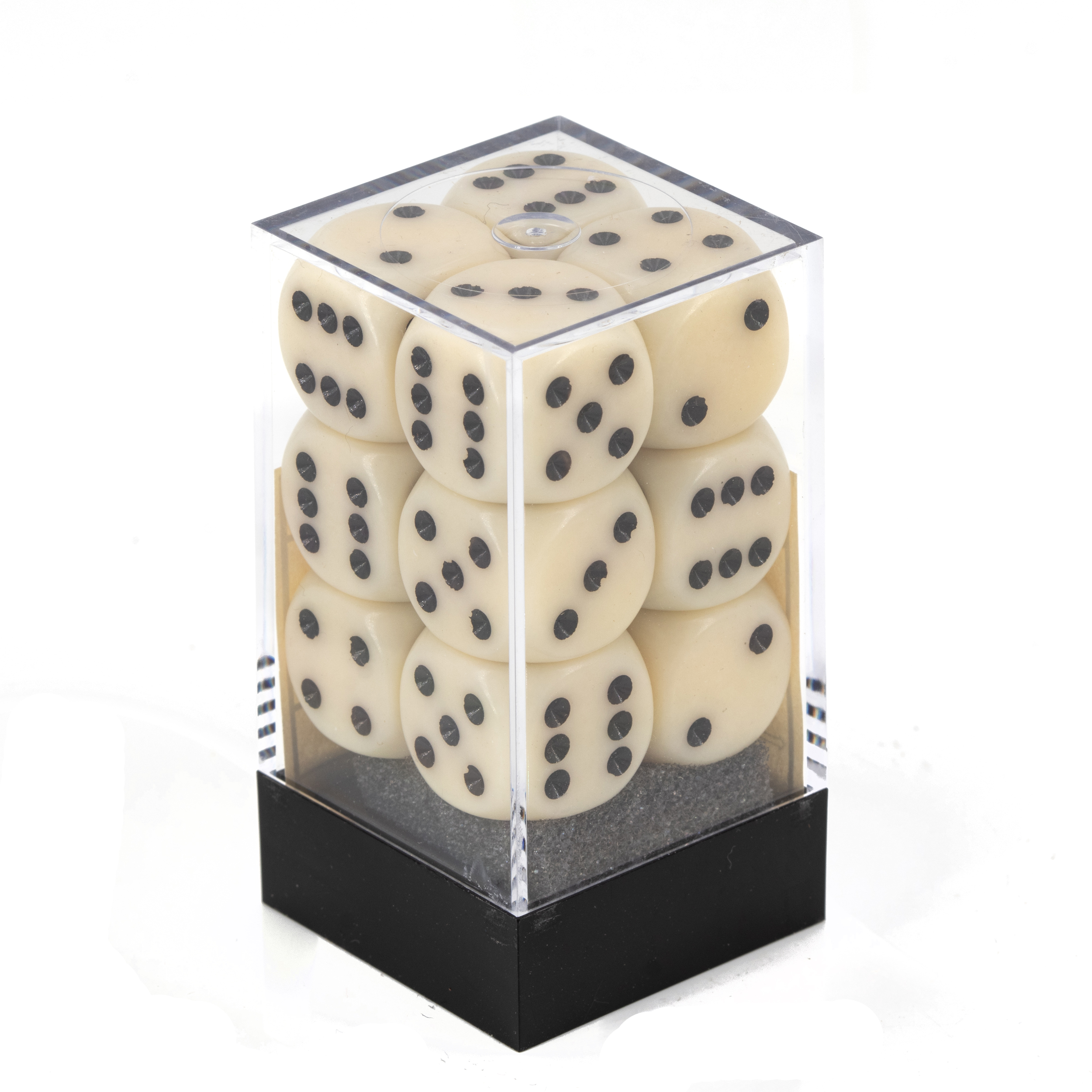 Satt elfenbein / schwarz 16mm W6 Würfel Set (12 Würfel)