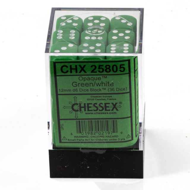 Satt grün / weiß 12mm W6 Würfel Set (36 Würfel)