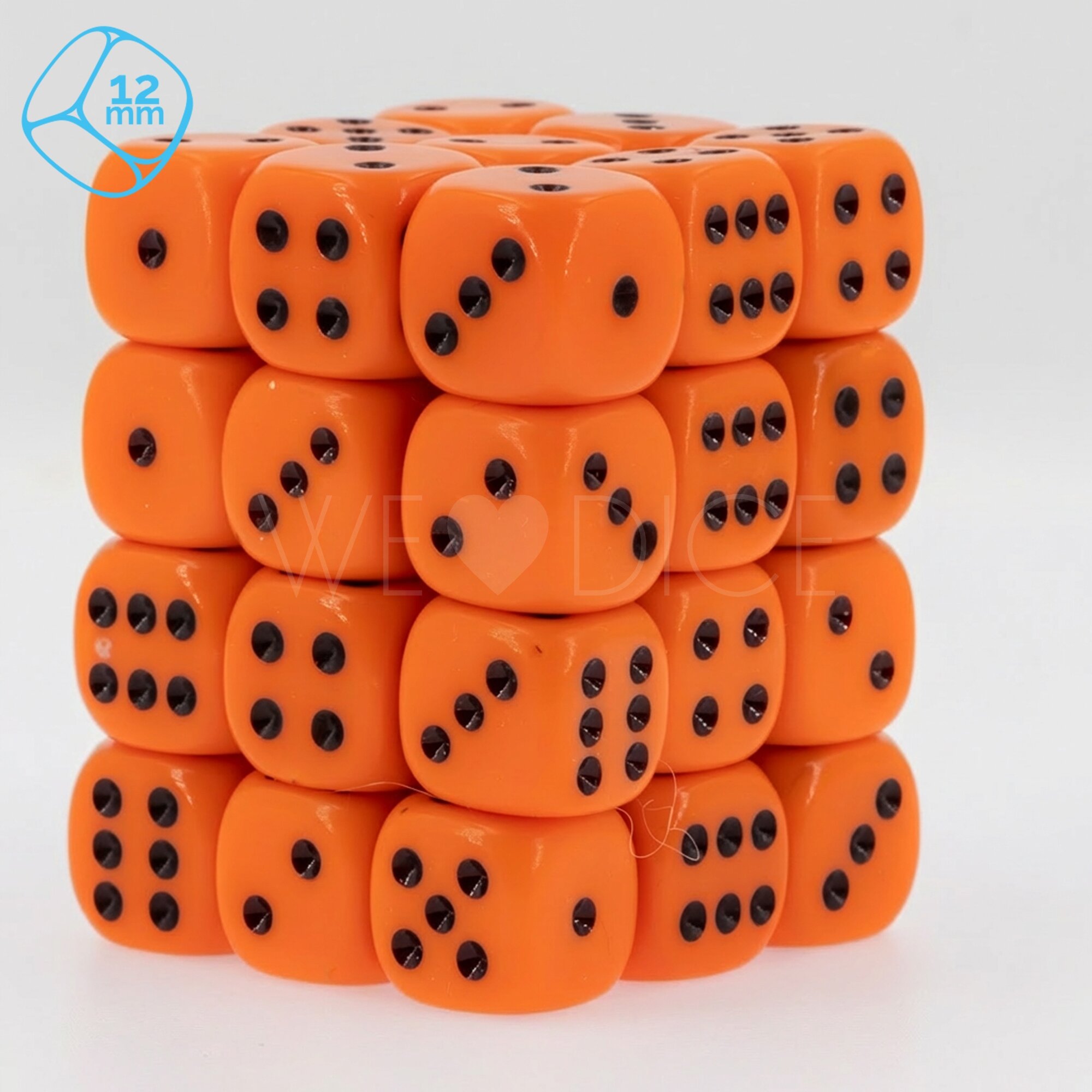 Opaque orange / black 12mm D6 Dice Set  (36Pcs)