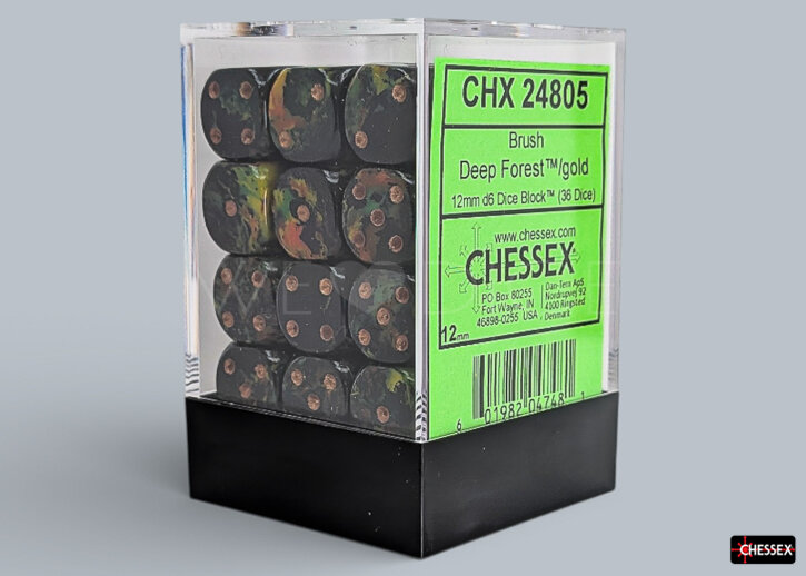Brush™ Deep Forest™ / gold 12mm W6 Würfel Set (36 Würfel)