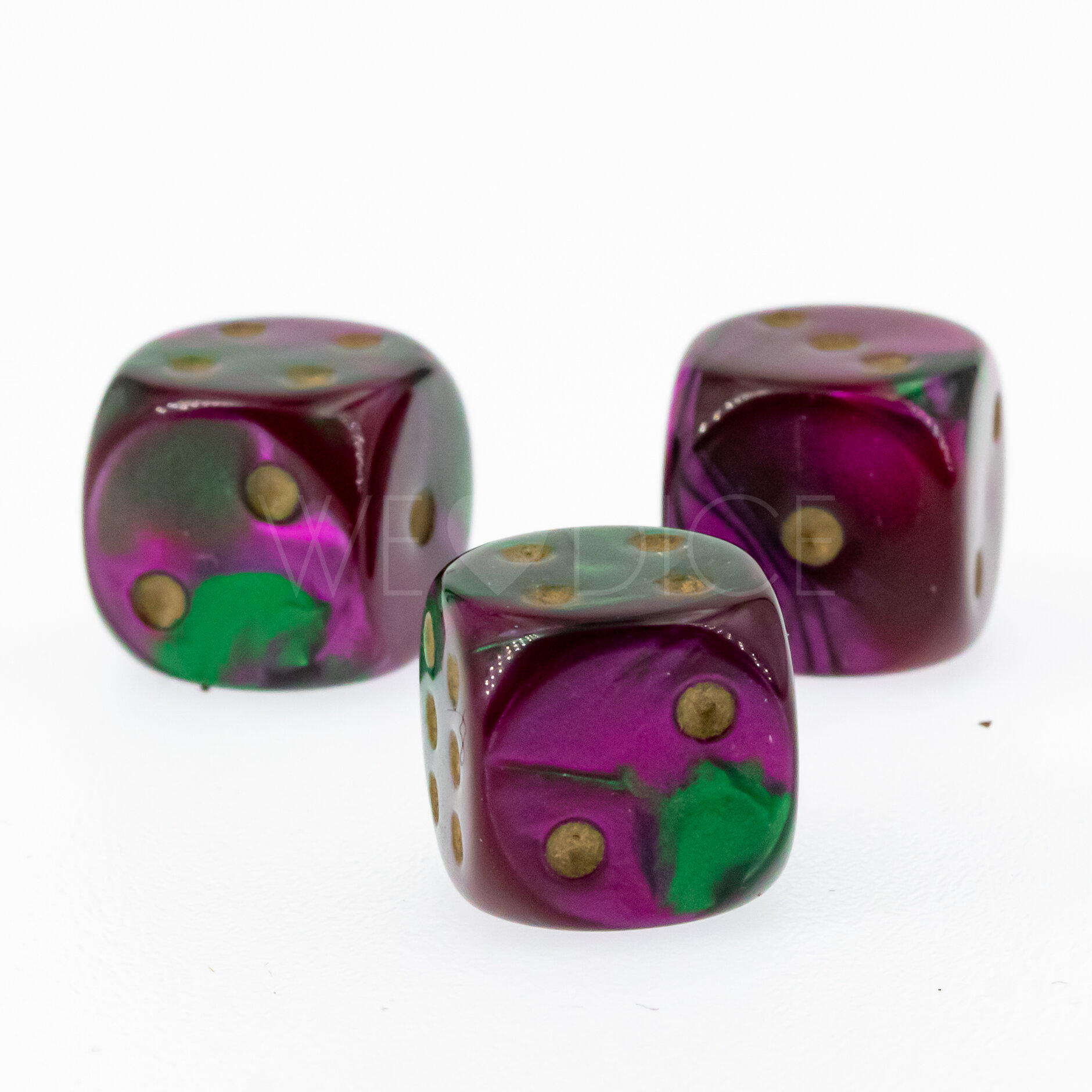 Gemini® Grün-purple / gold 12mm W6 Würfel mit Punkten (1 Stück)