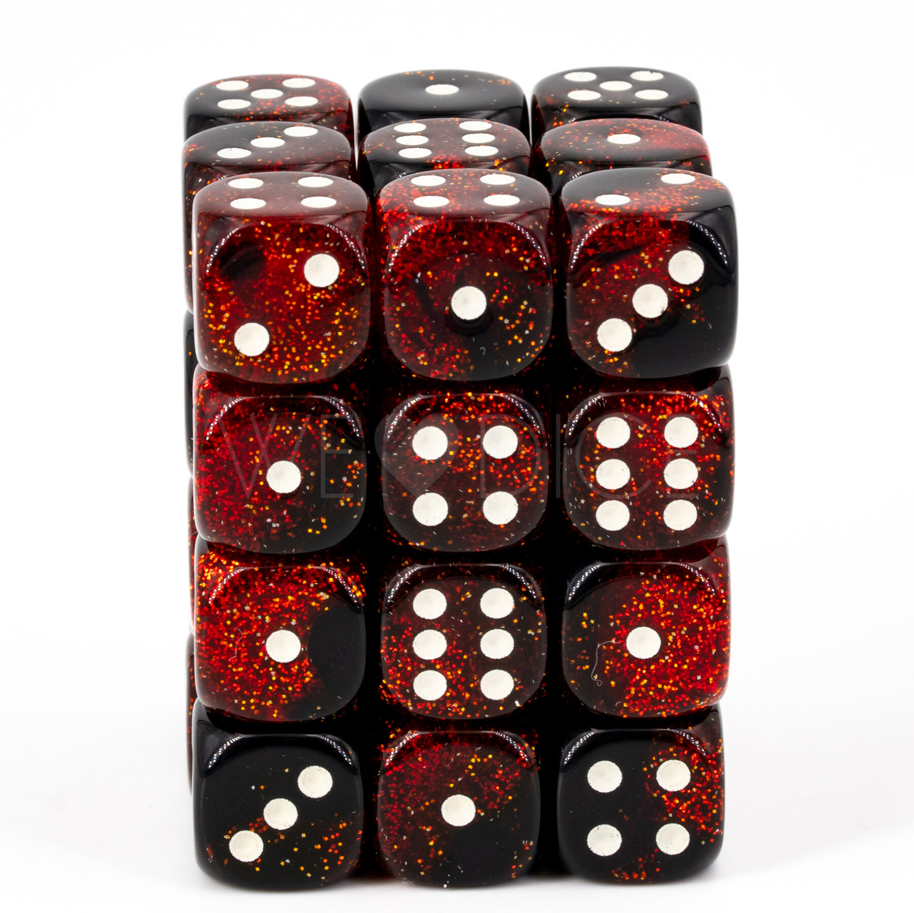 2-Ton glitzer rot schwarz / weiss 12mm W6 Set (36 Stück)