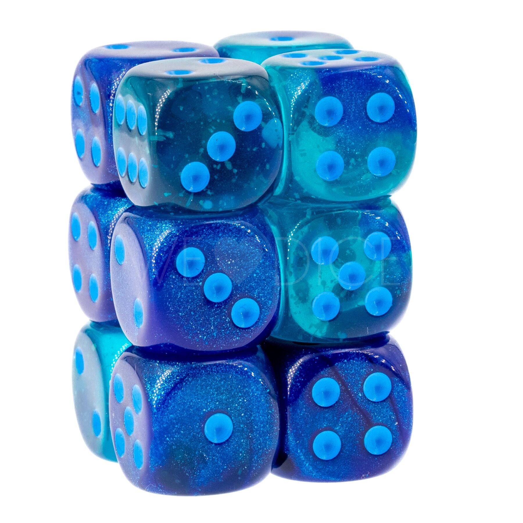 Gemini® Blau-Blau / hellblau 16mm W6 Würfel Set (12 Würfel)