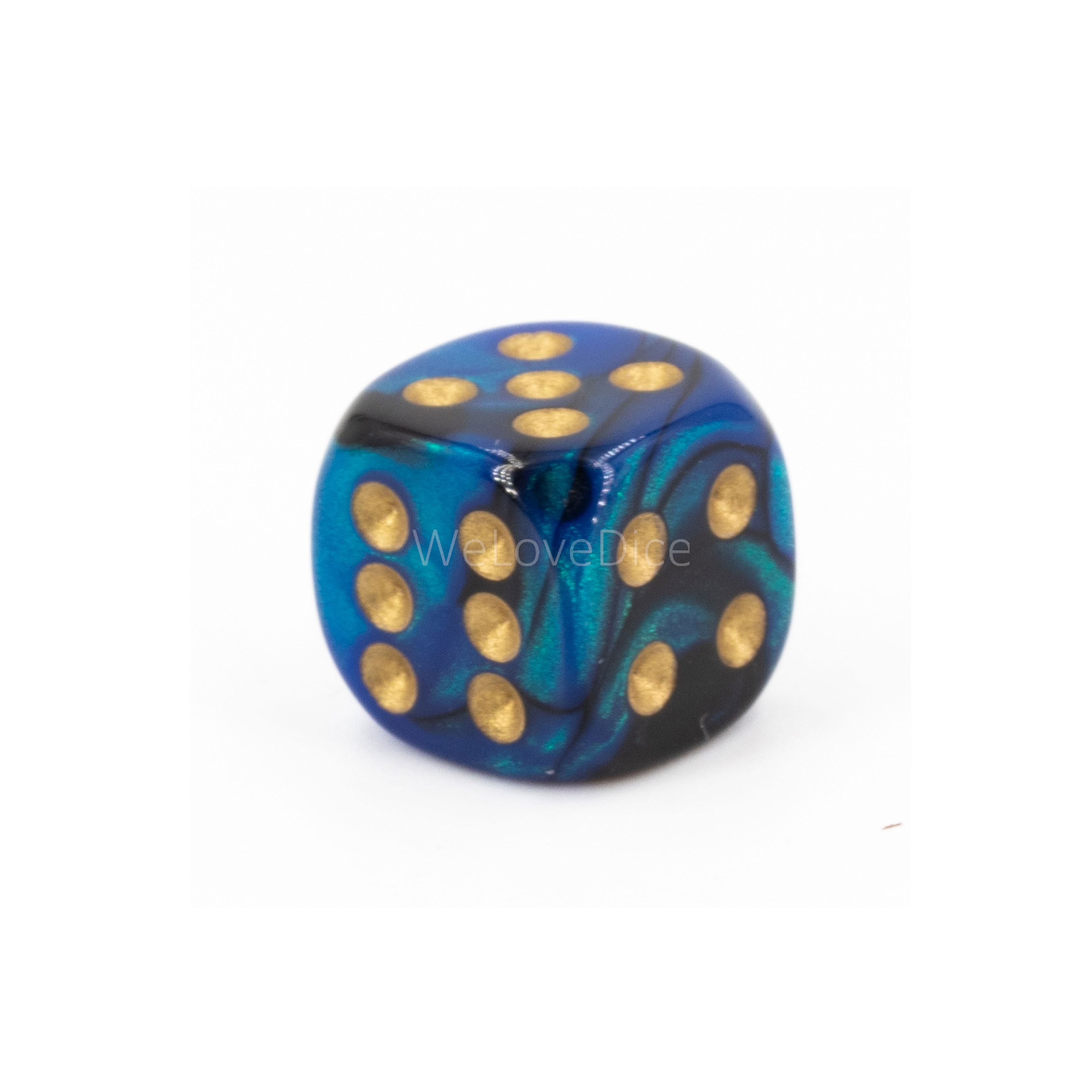 12mm W6 Würfel in schillerndes blau / gold