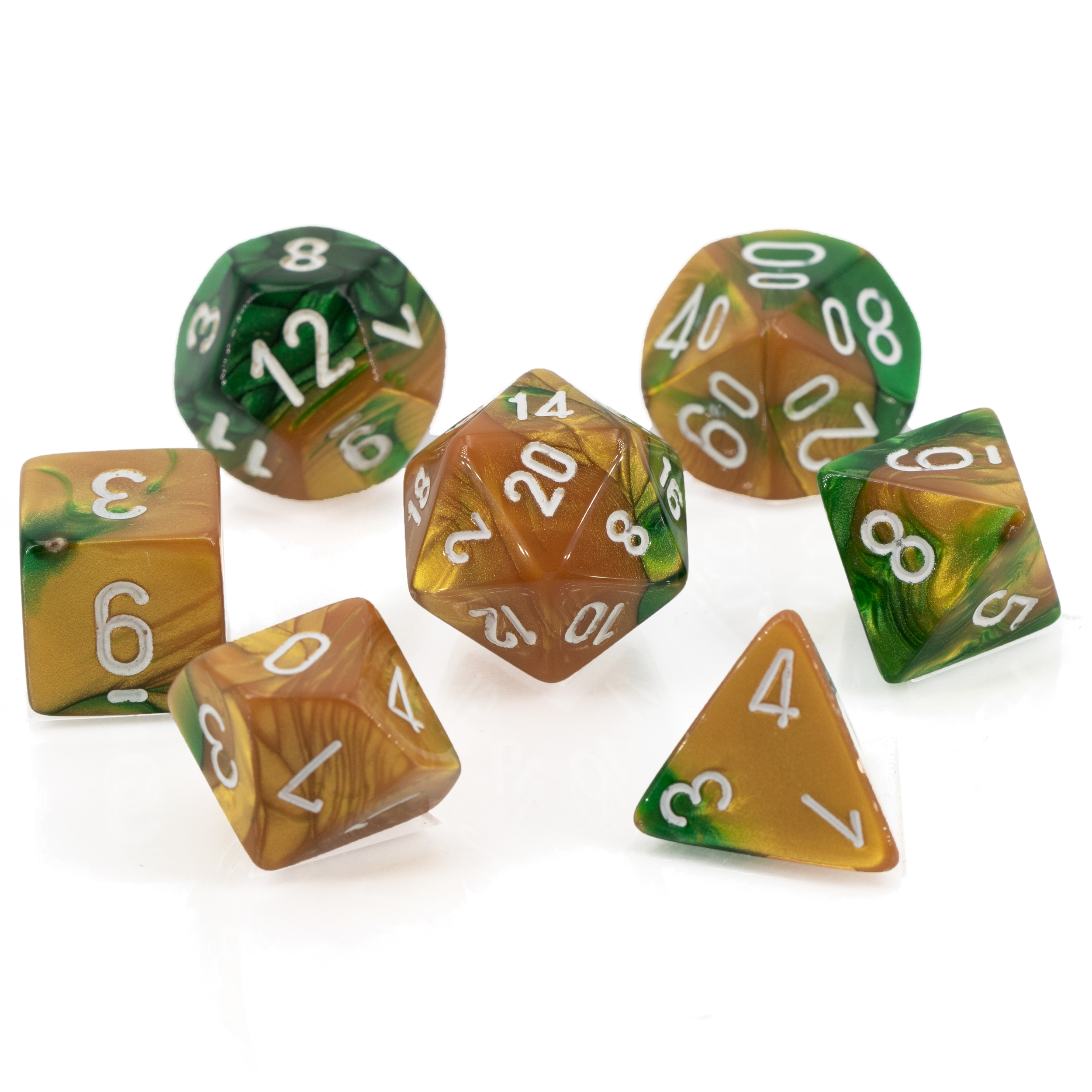 Gemini® Polyhedral Gold-Grün / weiß 7-Würfel Set