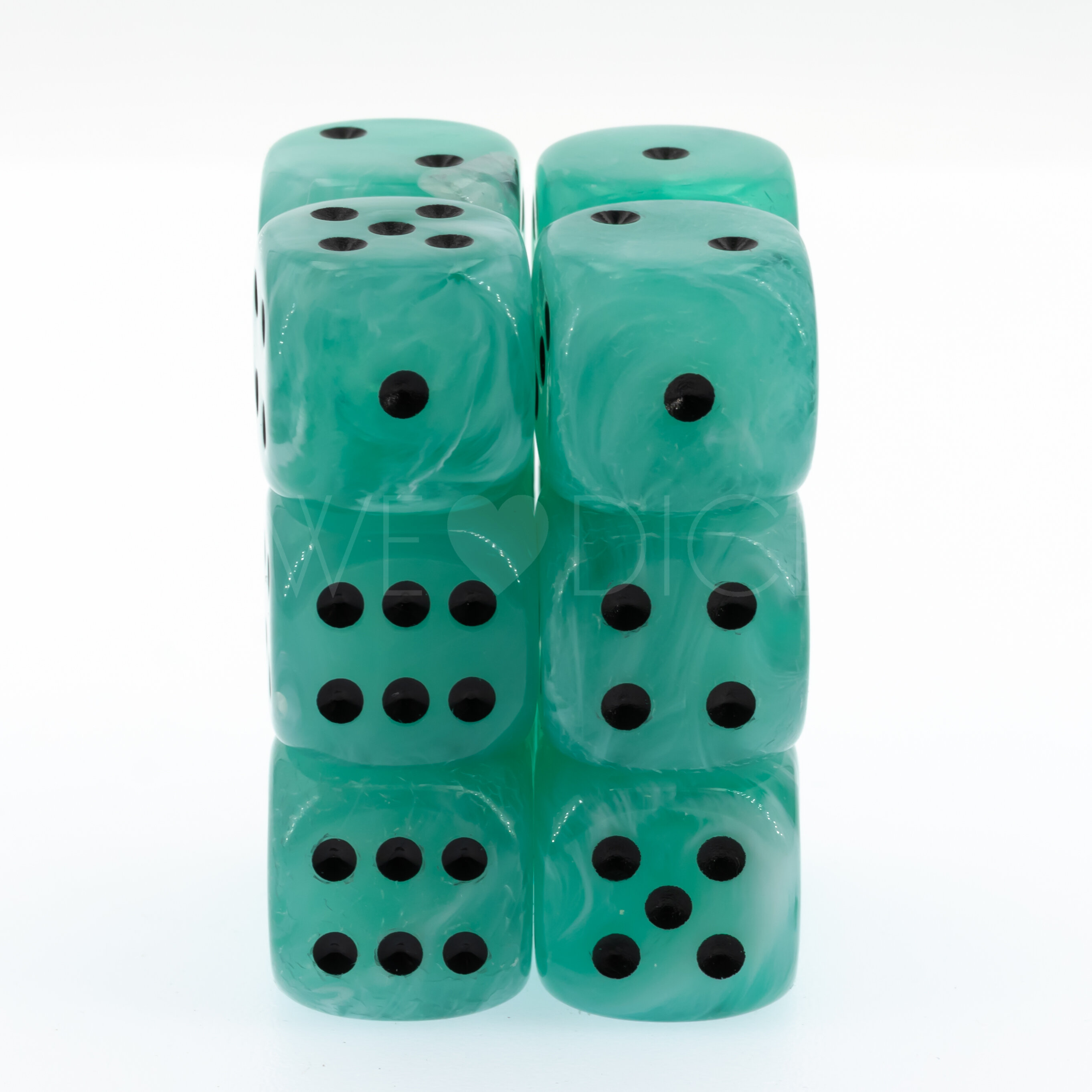 Maro jade / black 16mm D6 Dice Set  (12Pcs)