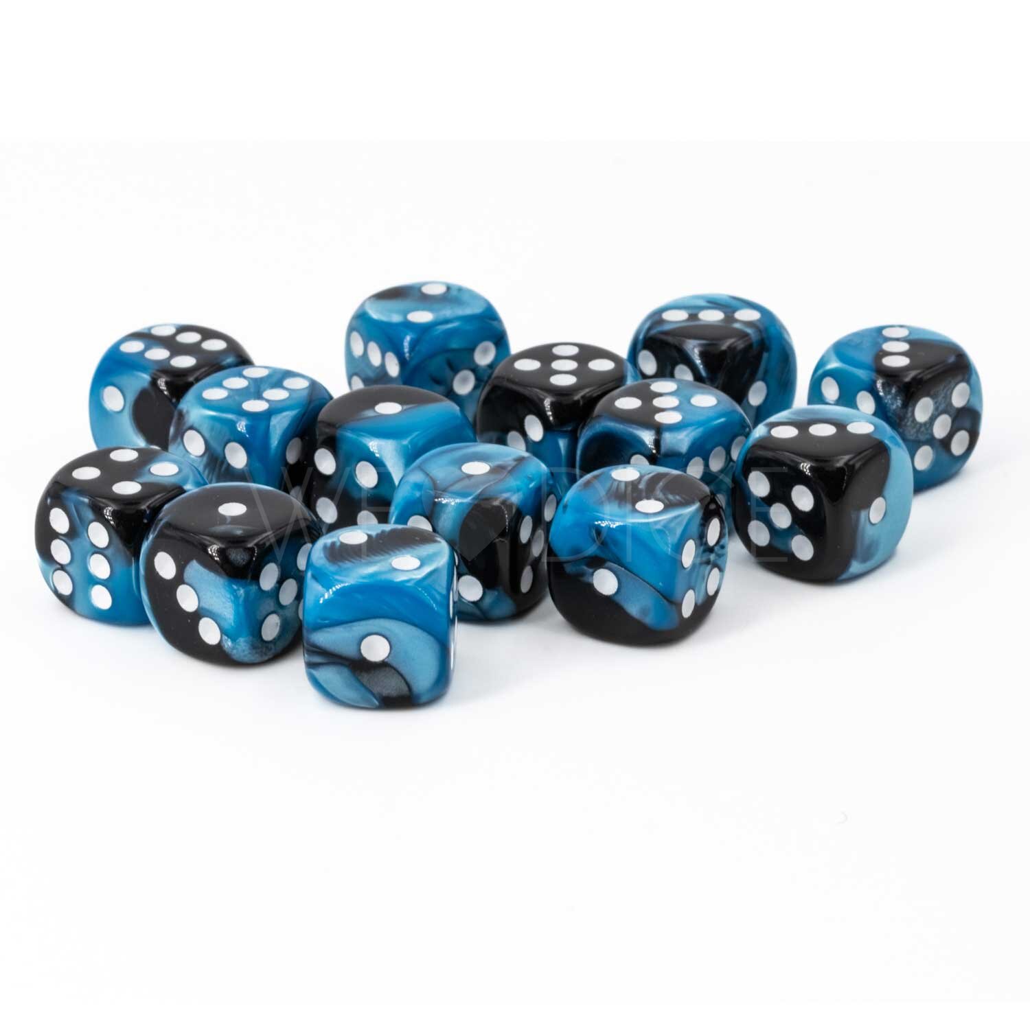 12mm W6 Würfel in 2Ton schwarz-blau / weiss