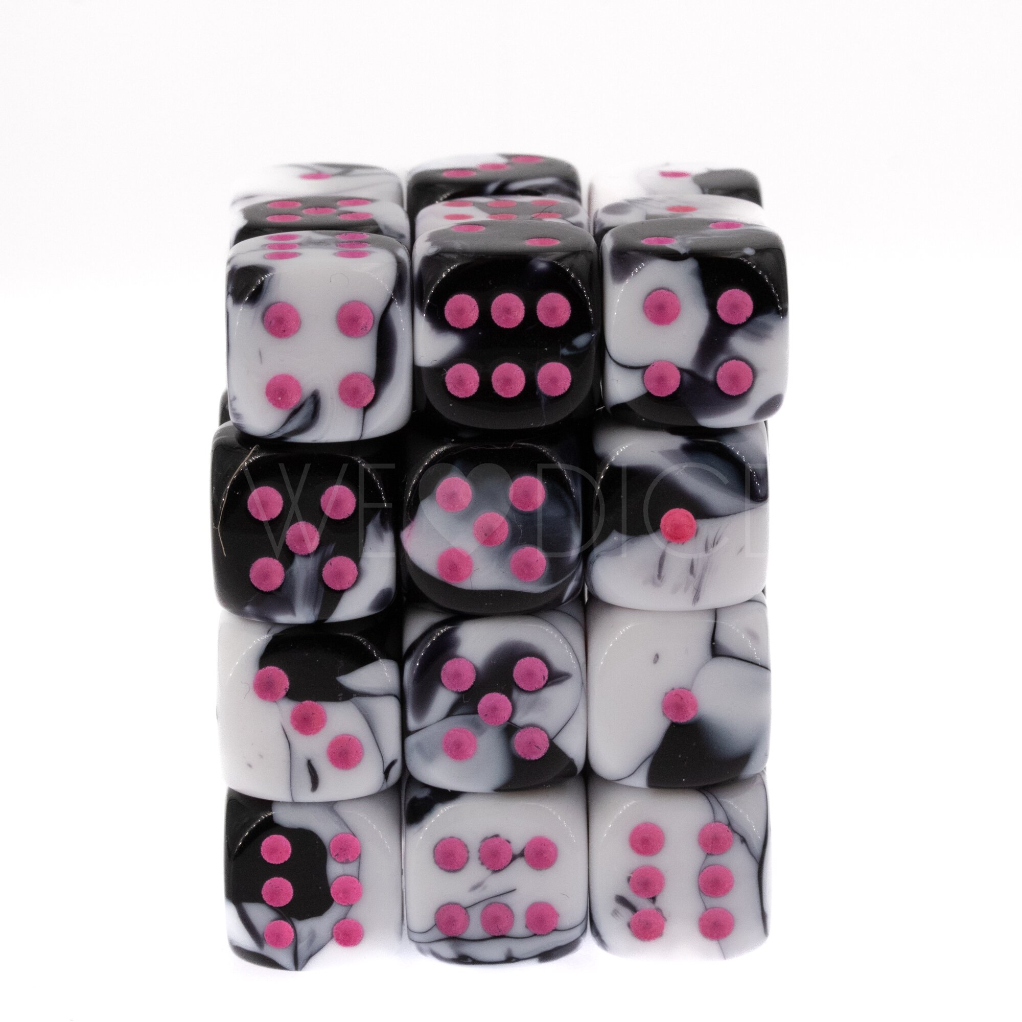 Gemini® Schwarz-Weiß / Rosa 12mm W6 Würfel Set (36 Würfel)