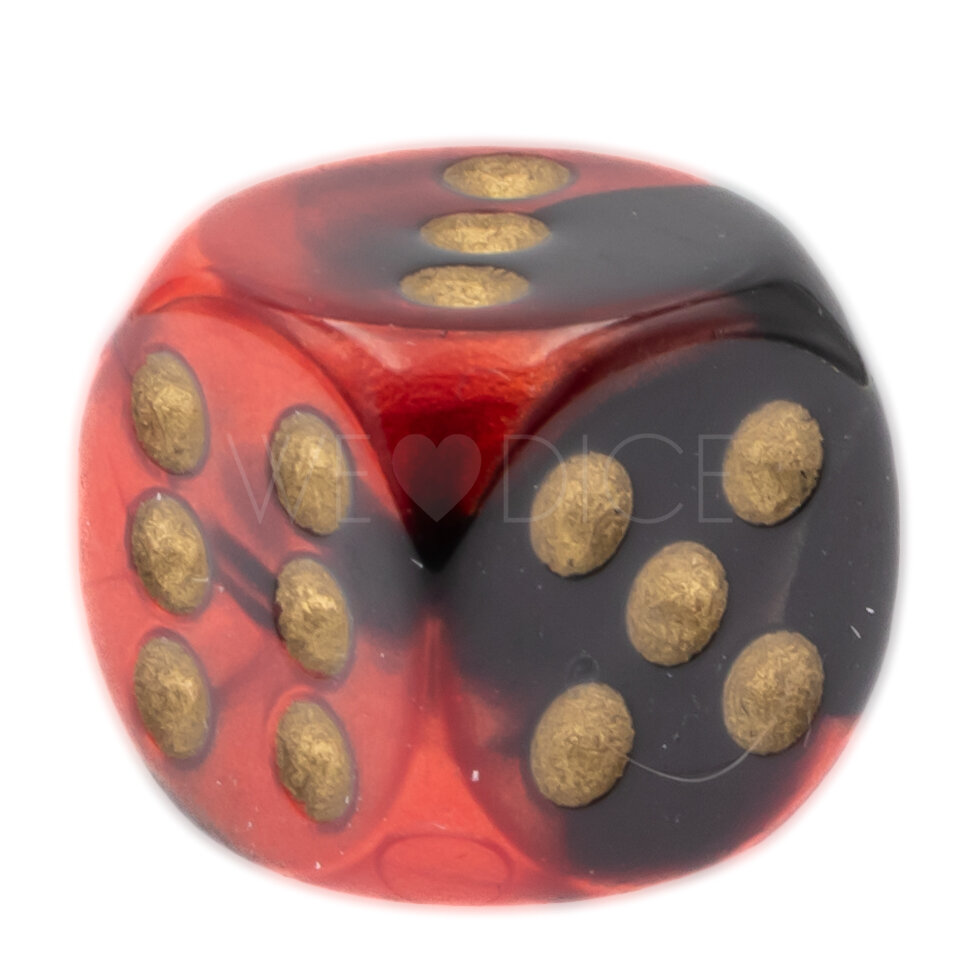 Gemini® Schwarz-Rot / gold 12mm W6 Würfel mit Punkten (1 Stück)