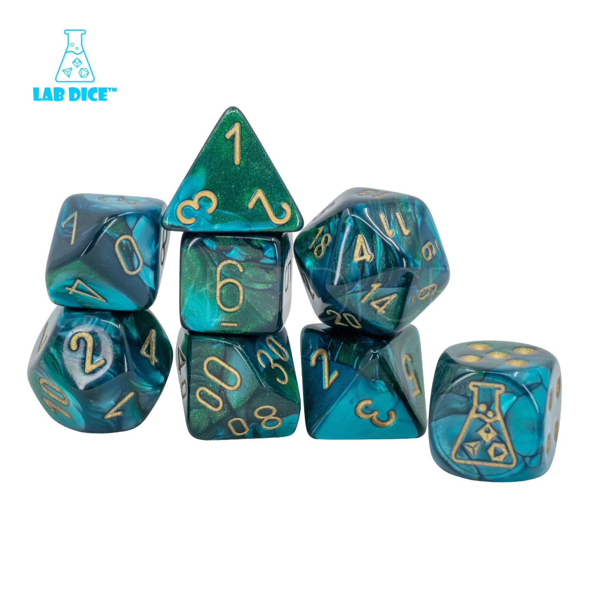 LabDice Gemini® Green-Teal / gold  Set 8 Stück
