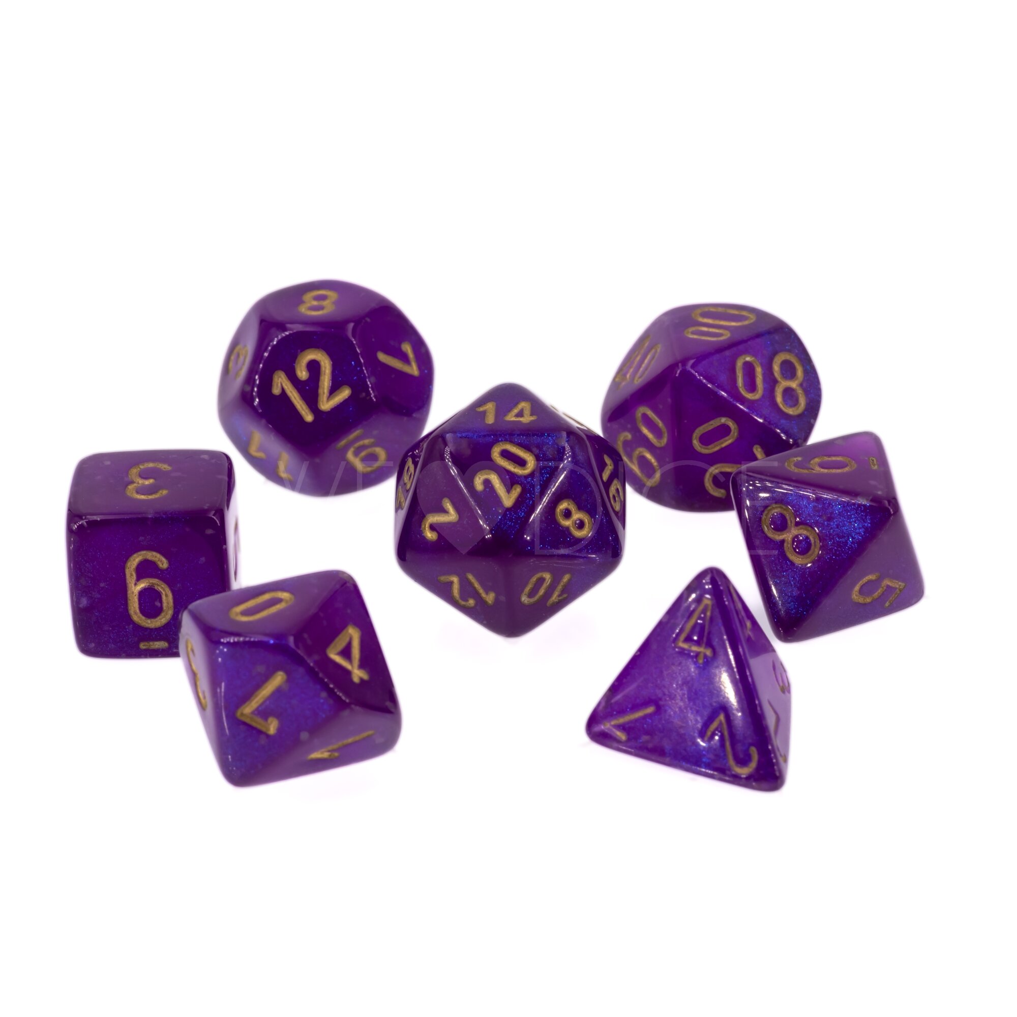 Borealis® Polyhedral Königsviolett / Gold 7-Würfel Set