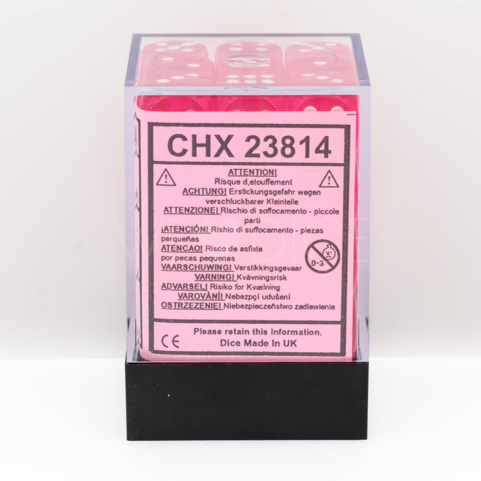 Transparent Rosa / weiß 12mm W6 Würfel Set (36 Würfel)