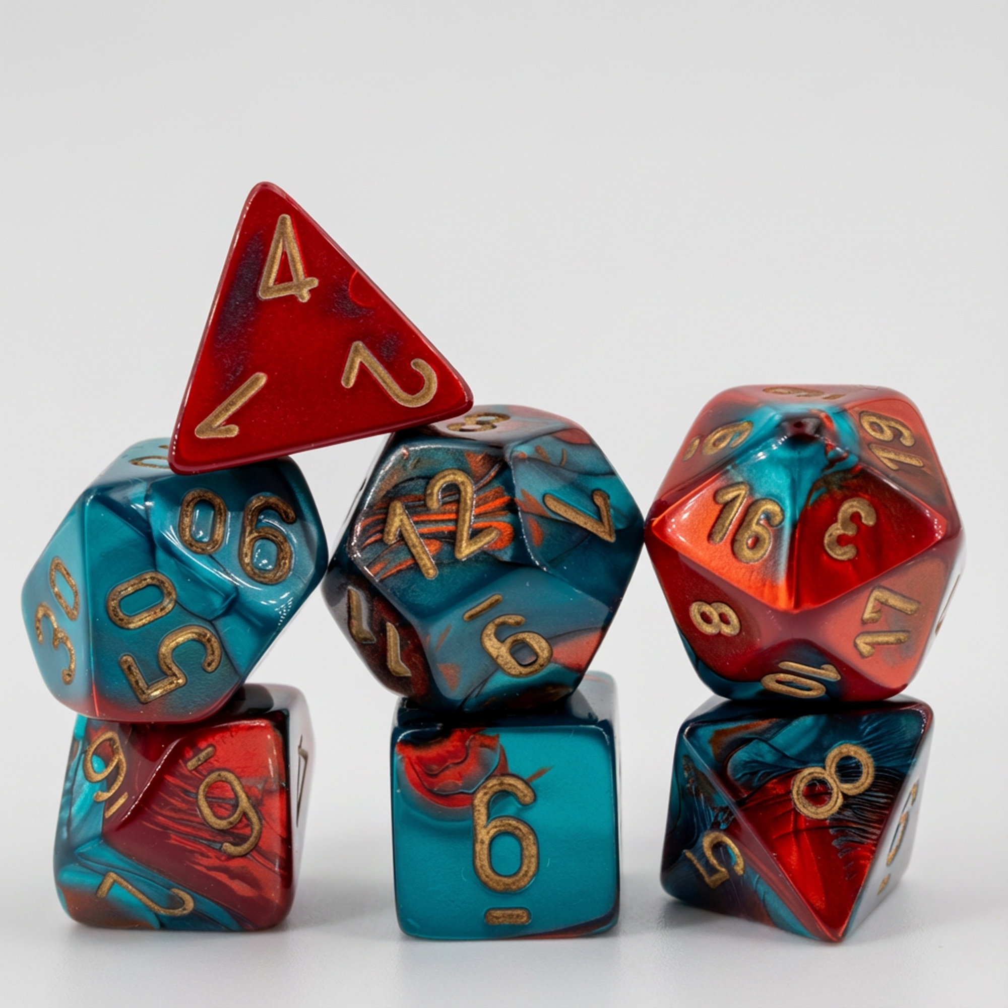 Gemini® Polyhedral Rot-Blaugrün / gold 7-Würfel Set