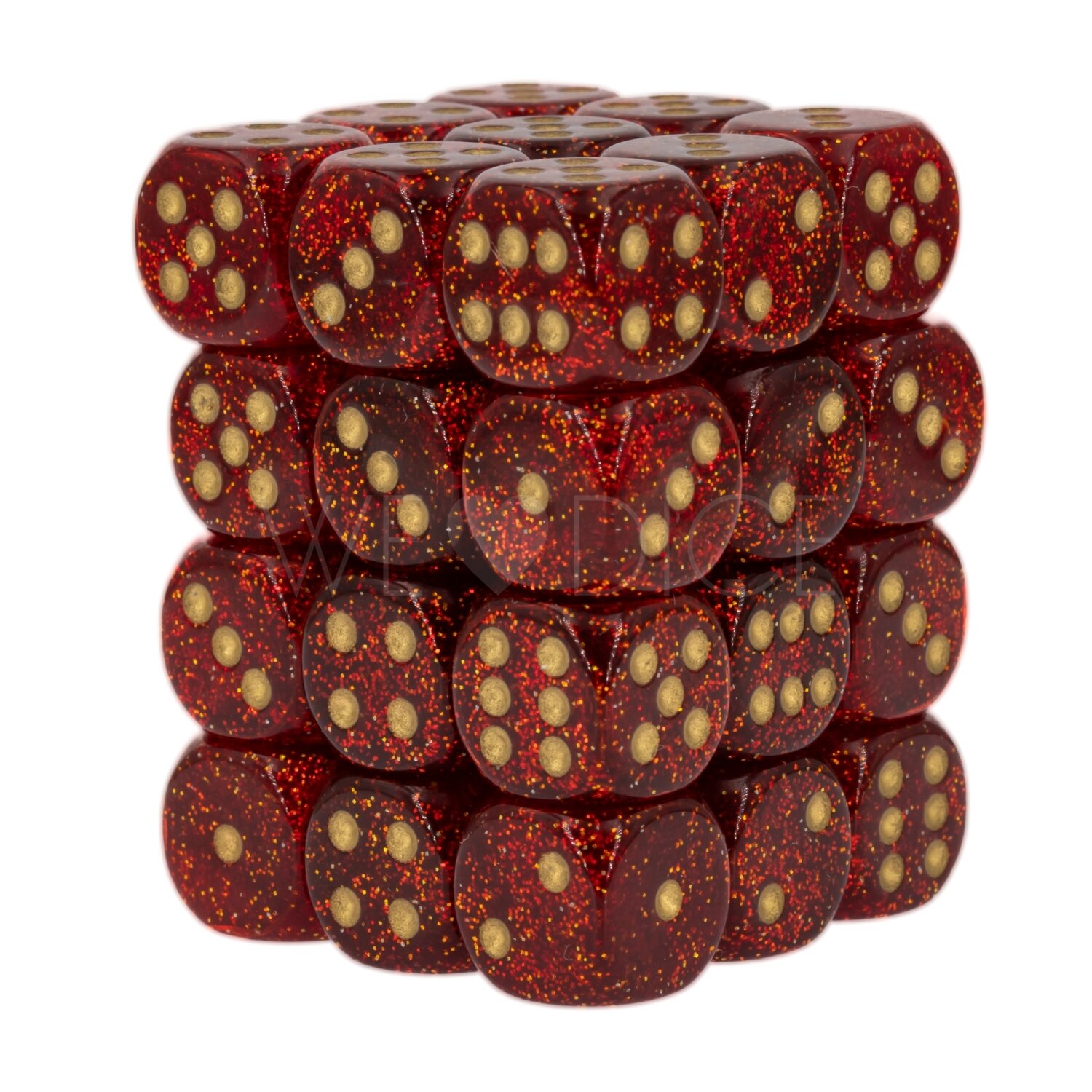 Glitter Ruby / Gold 12mm W6 Würfel Set (36 Würfel)