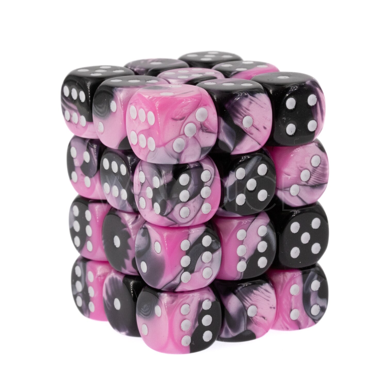 Gemini® Schwarz-Pink / weiß 12mm W6 Würfel Set (36 Würfel)