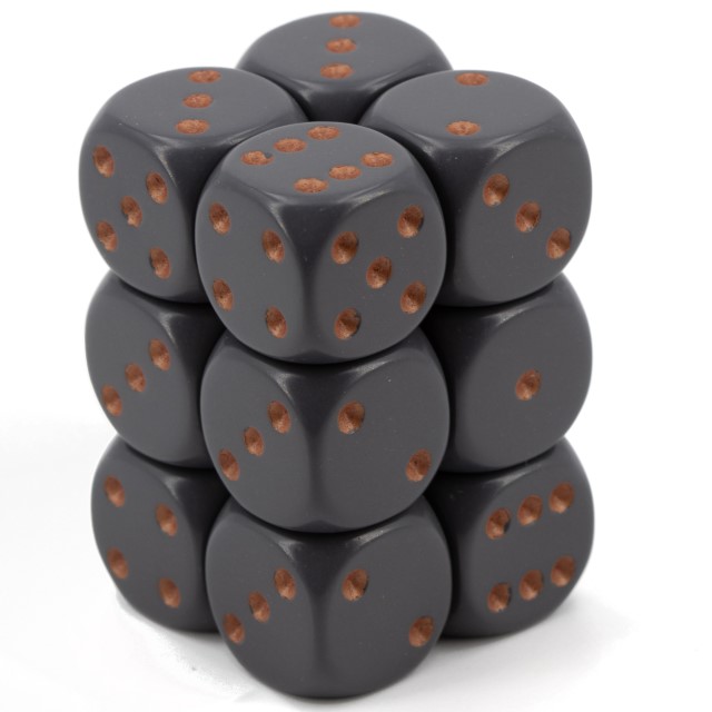Satt dunkelgrau / kupfer 16mm W6 Würfel Set (12 Würfel)