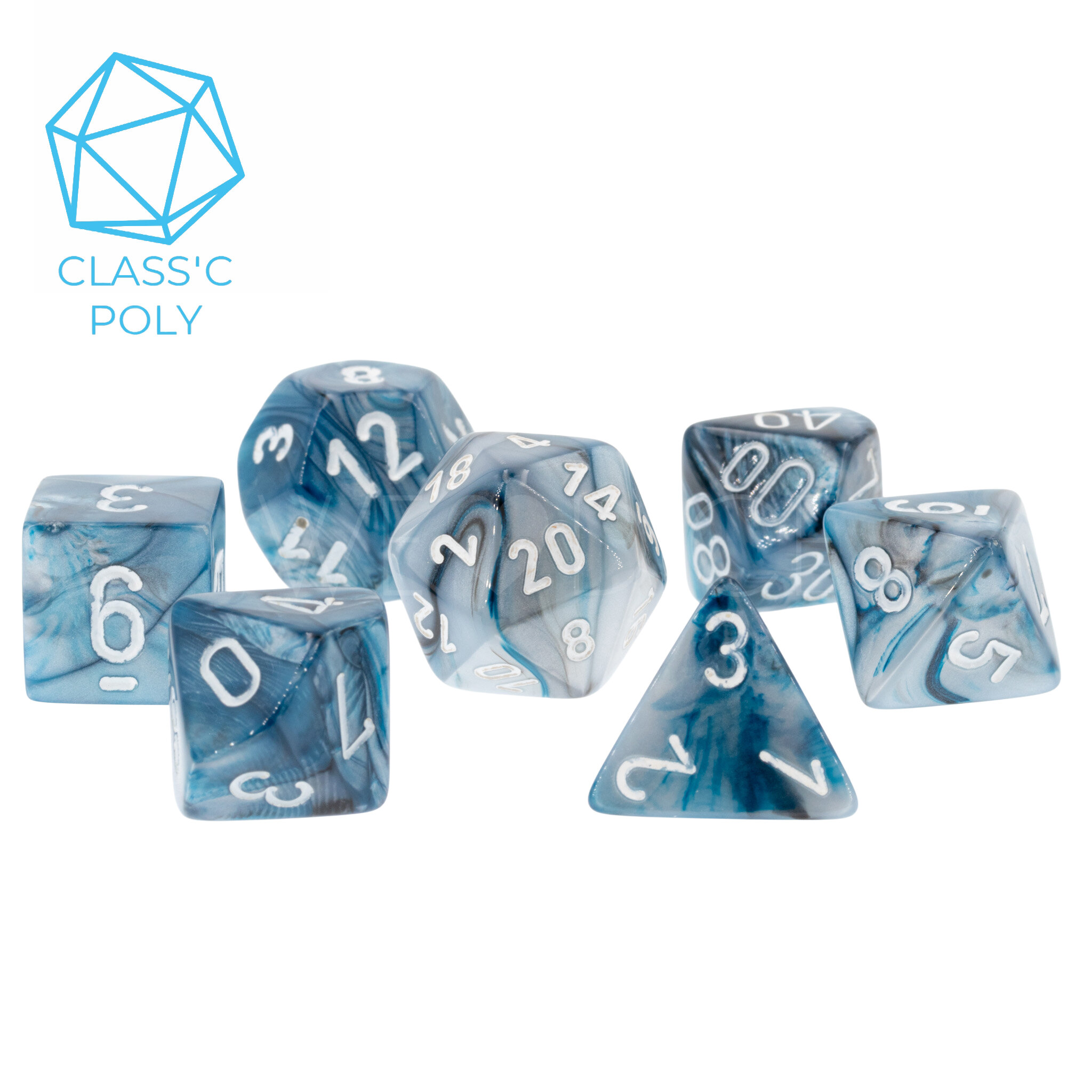 Lustrous  Polyhedral Slate / Weiß 7-Würfel Set