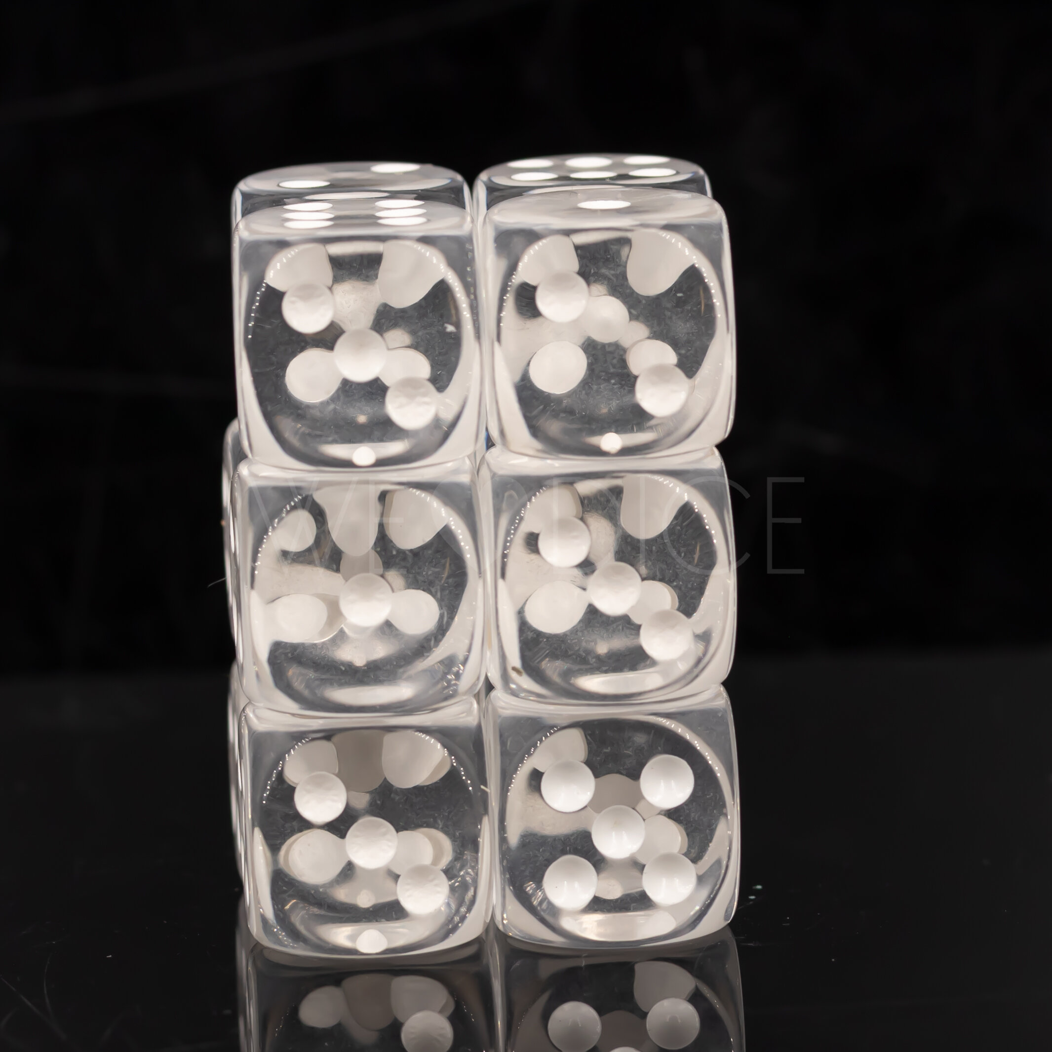 Transparent Clear / weiß 16mm W6 Würfel Set (12 Würfel)