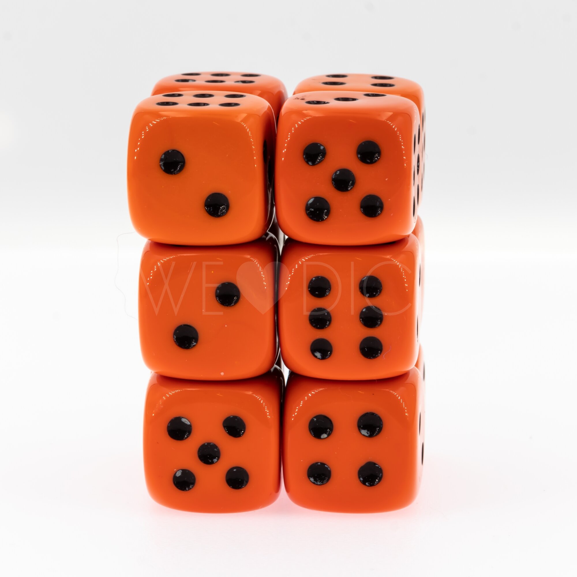 Opaque orange / black 18mm D6 Dice Set  (12 Pcs)