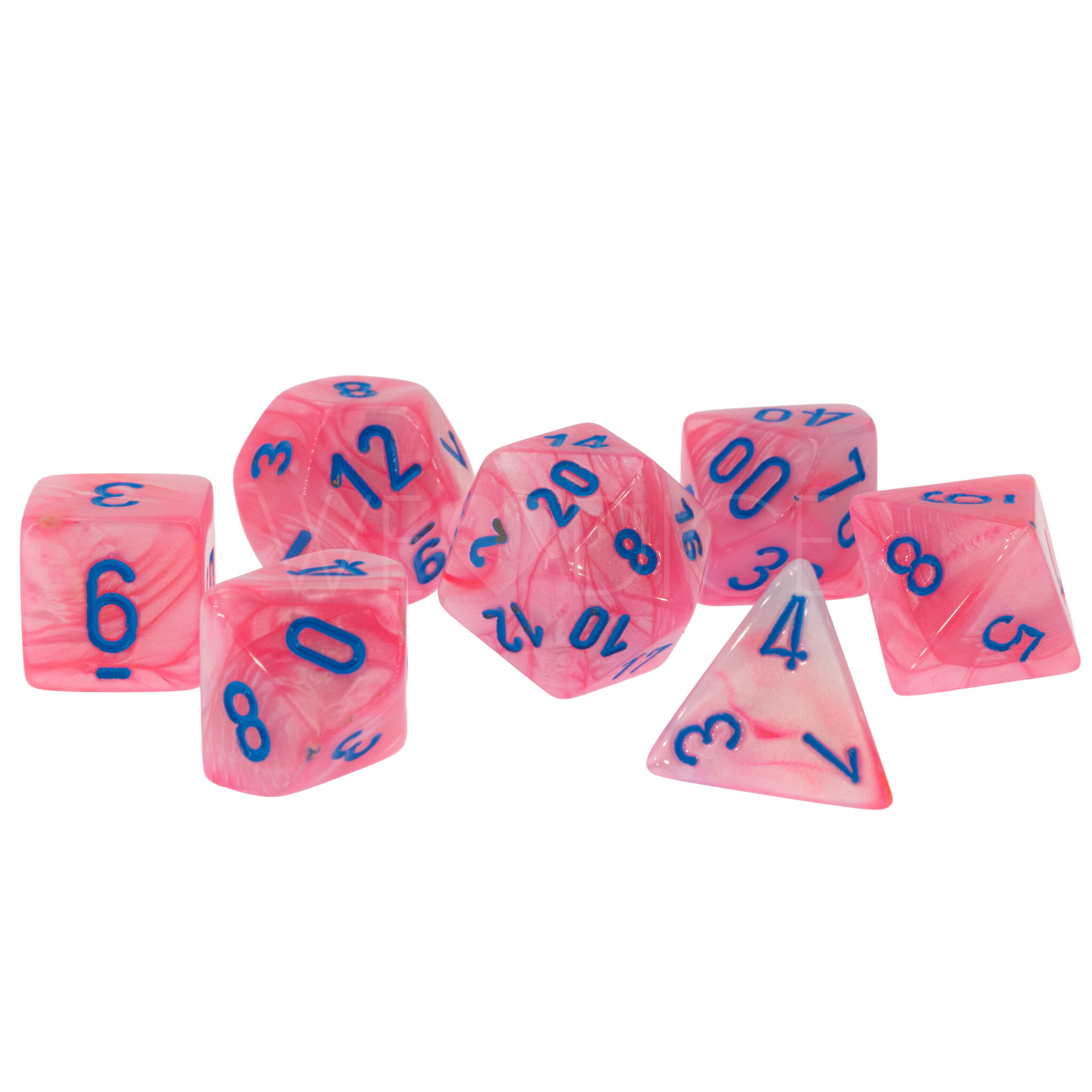 LabDice Lustrous  Lustrous Pink w/blue  Set 7 Stück