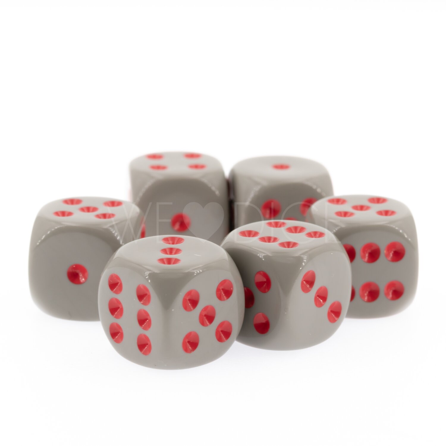 16mm  D6 Dice in vintage grey / Red