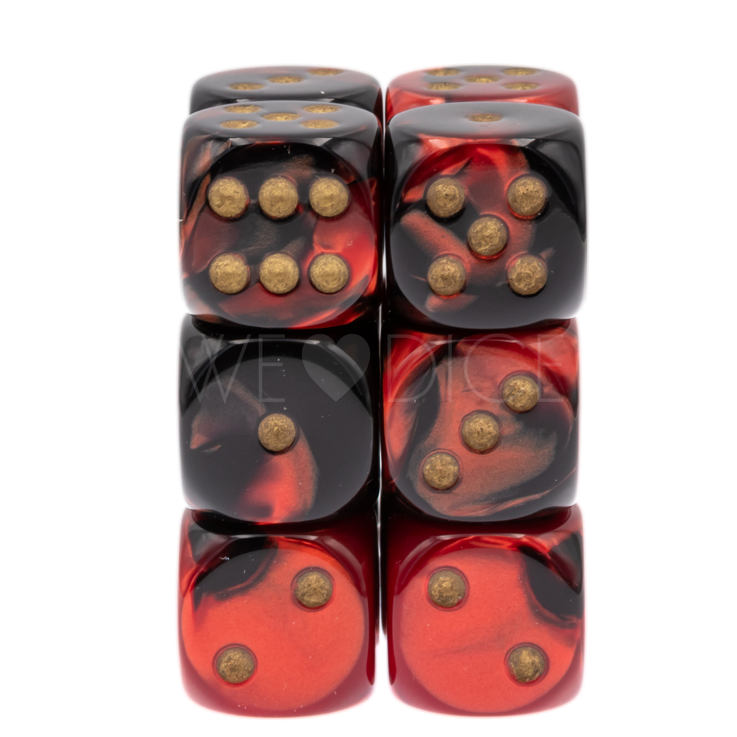 Gemini® Schwarz-Rot / gold 16mm W6 Würfel Set (12 Würfel)
