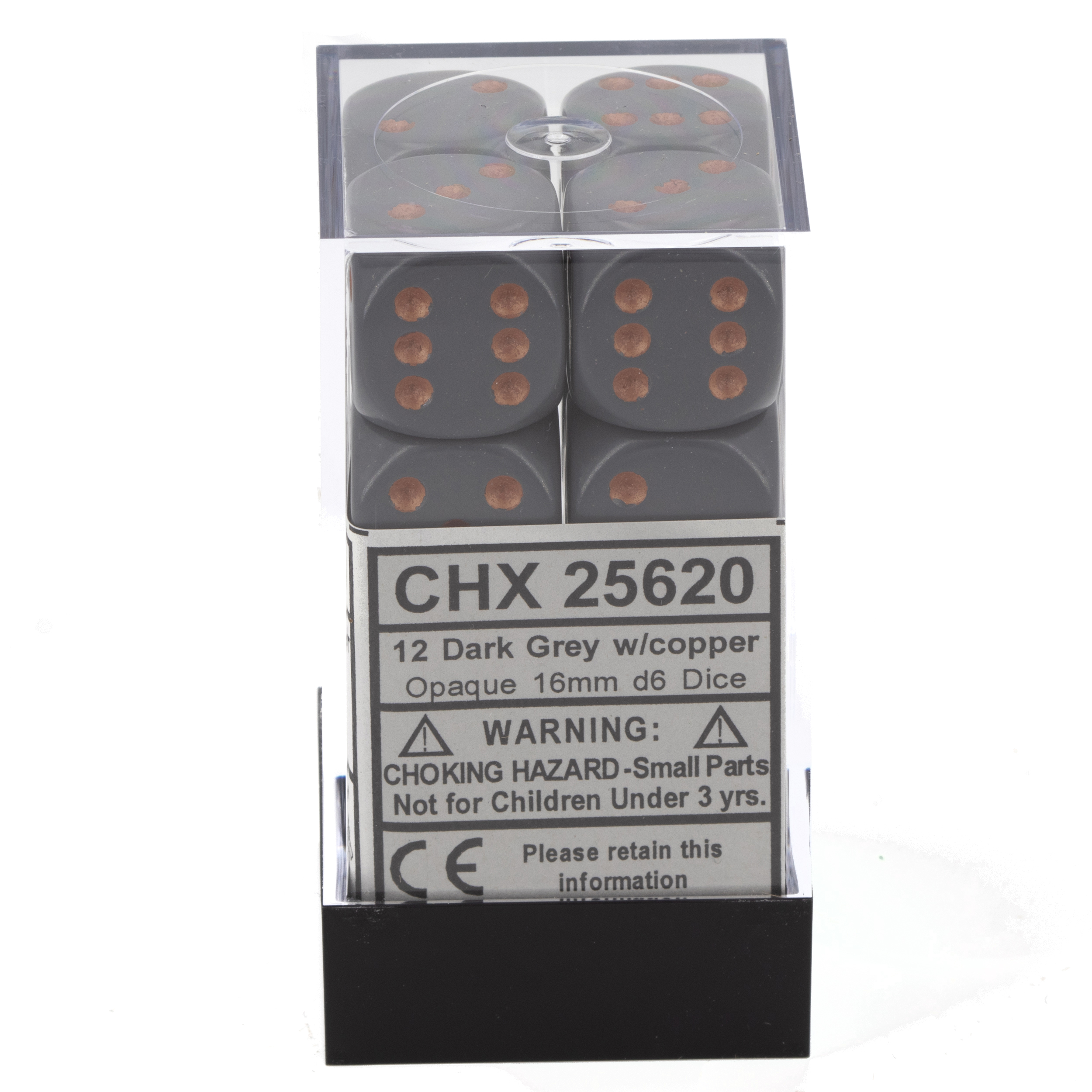Satt dunkelgrau / kupfer 16mm W6 Würfel Set (12 Würfel)