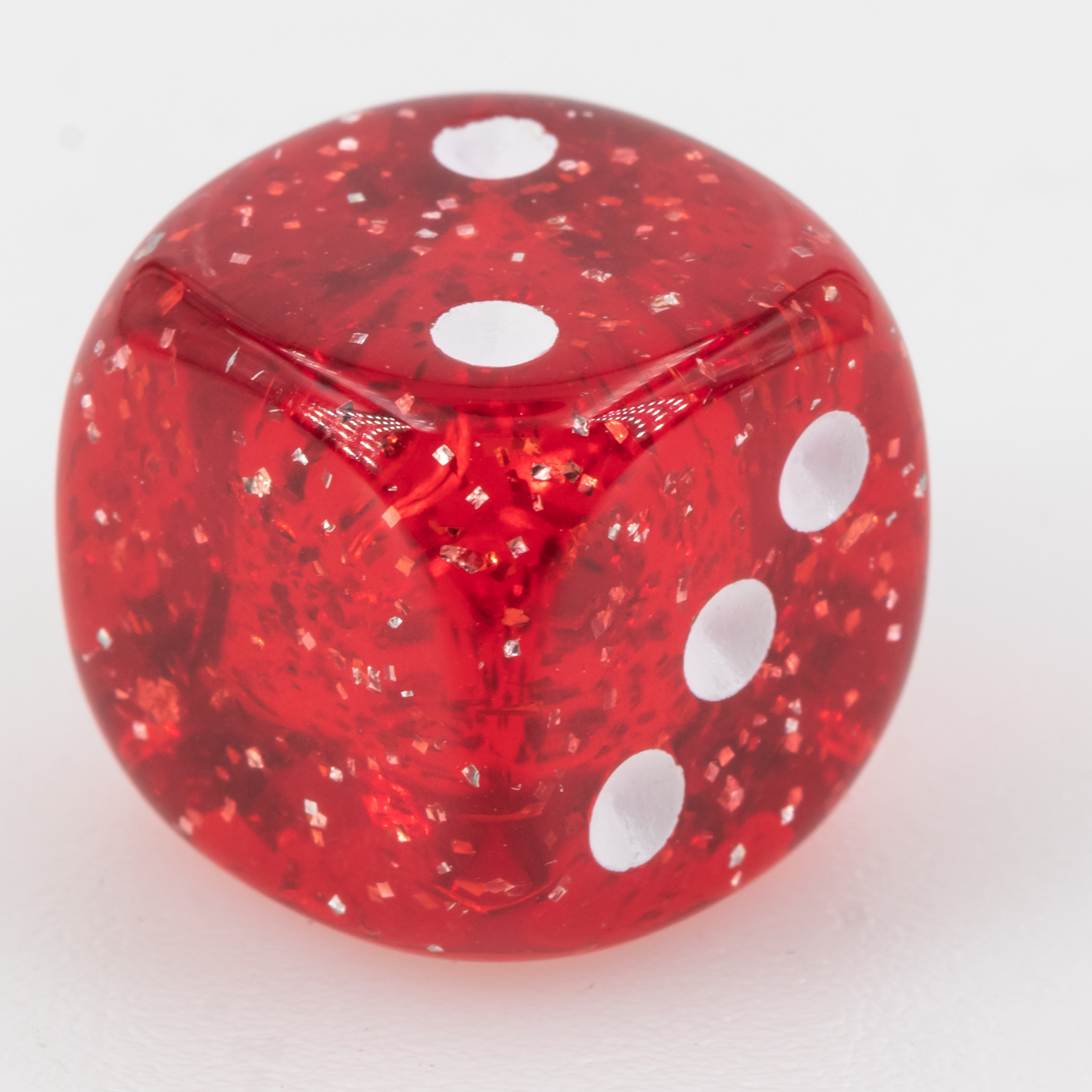 16mm Würfel in Rot glitter  / weiß Transparent ohne "6"
