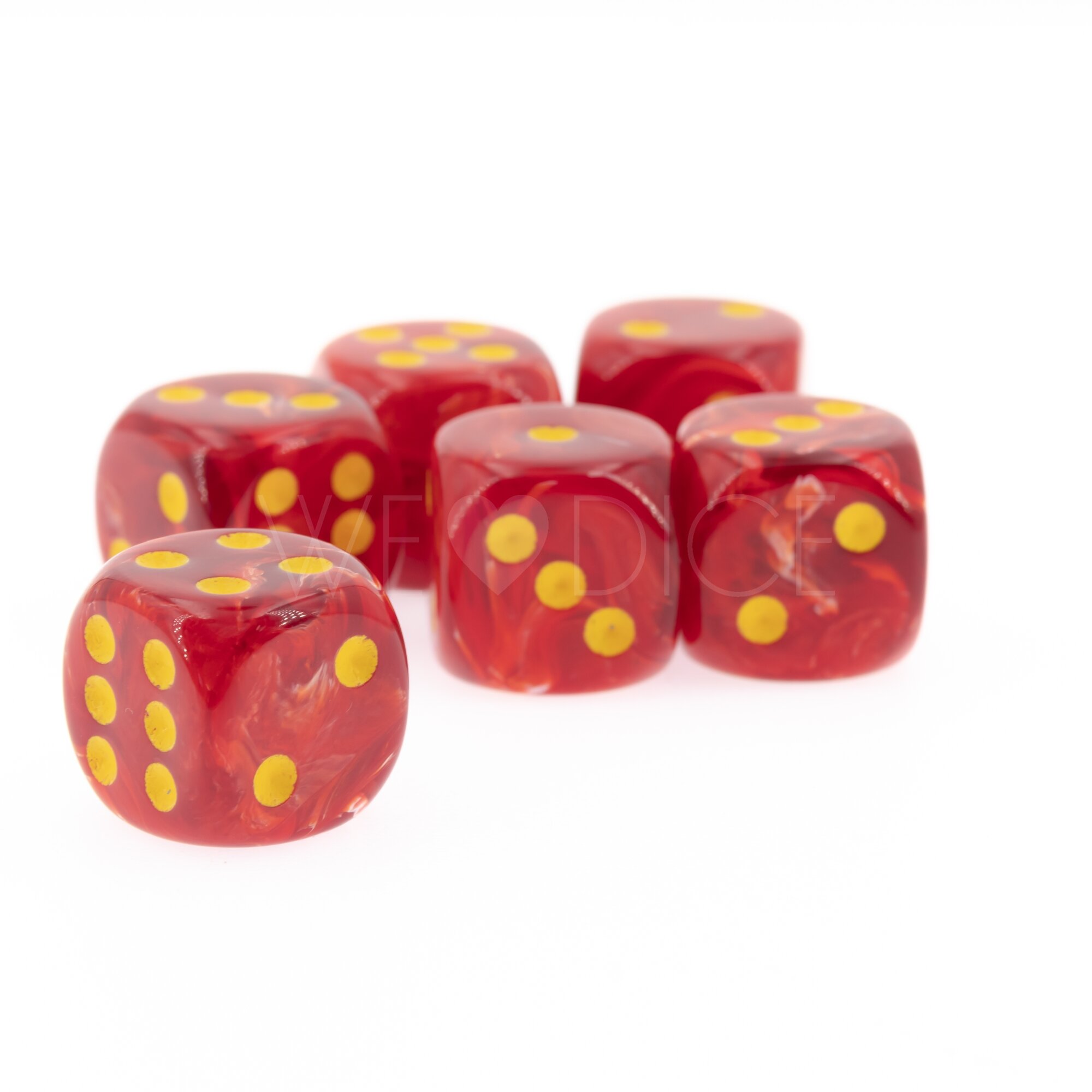 16mm W6 Würfel in rot marmor / gelb