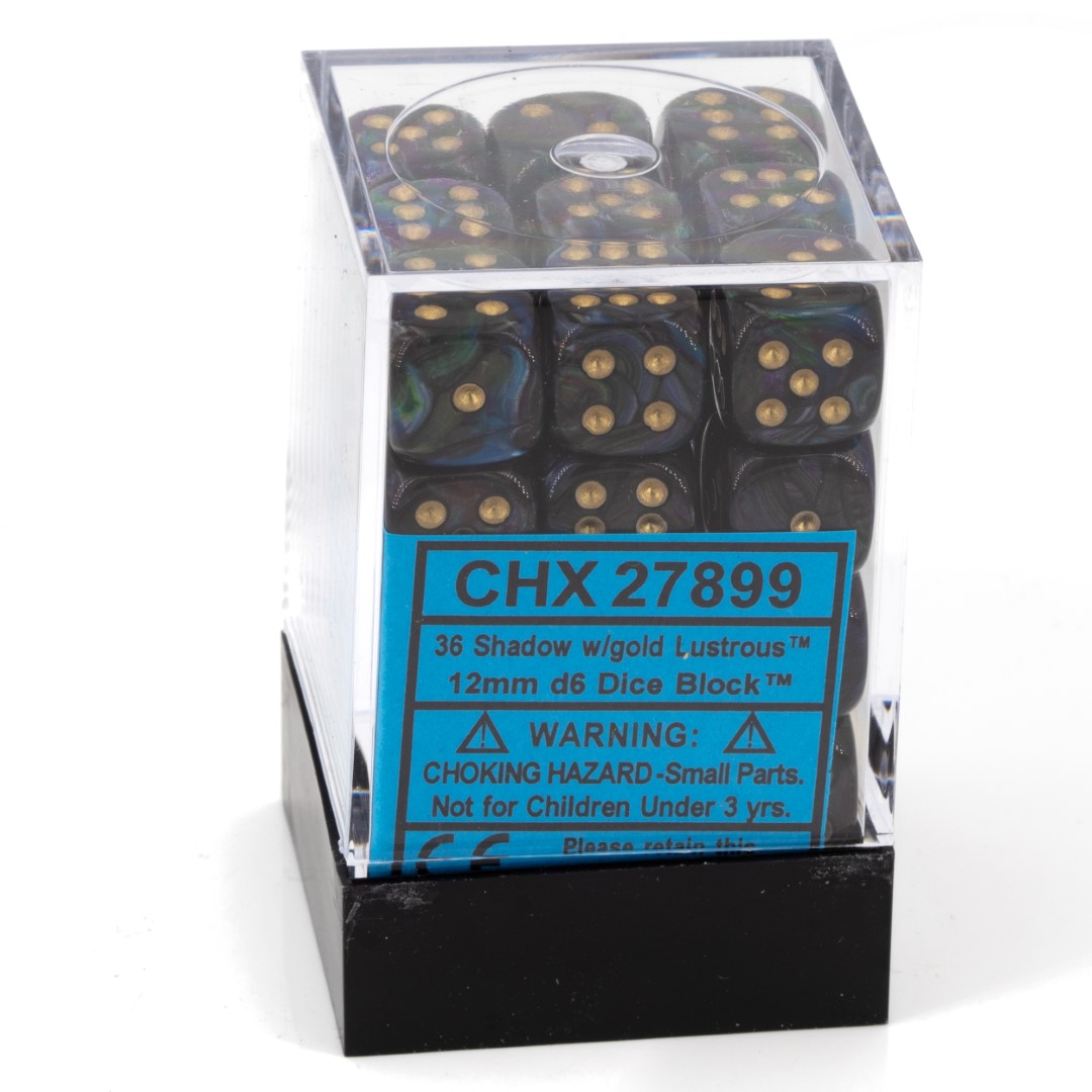 Lustrous  Shadow / Gold 12mm W6 Würfel Set (36 Würfel)