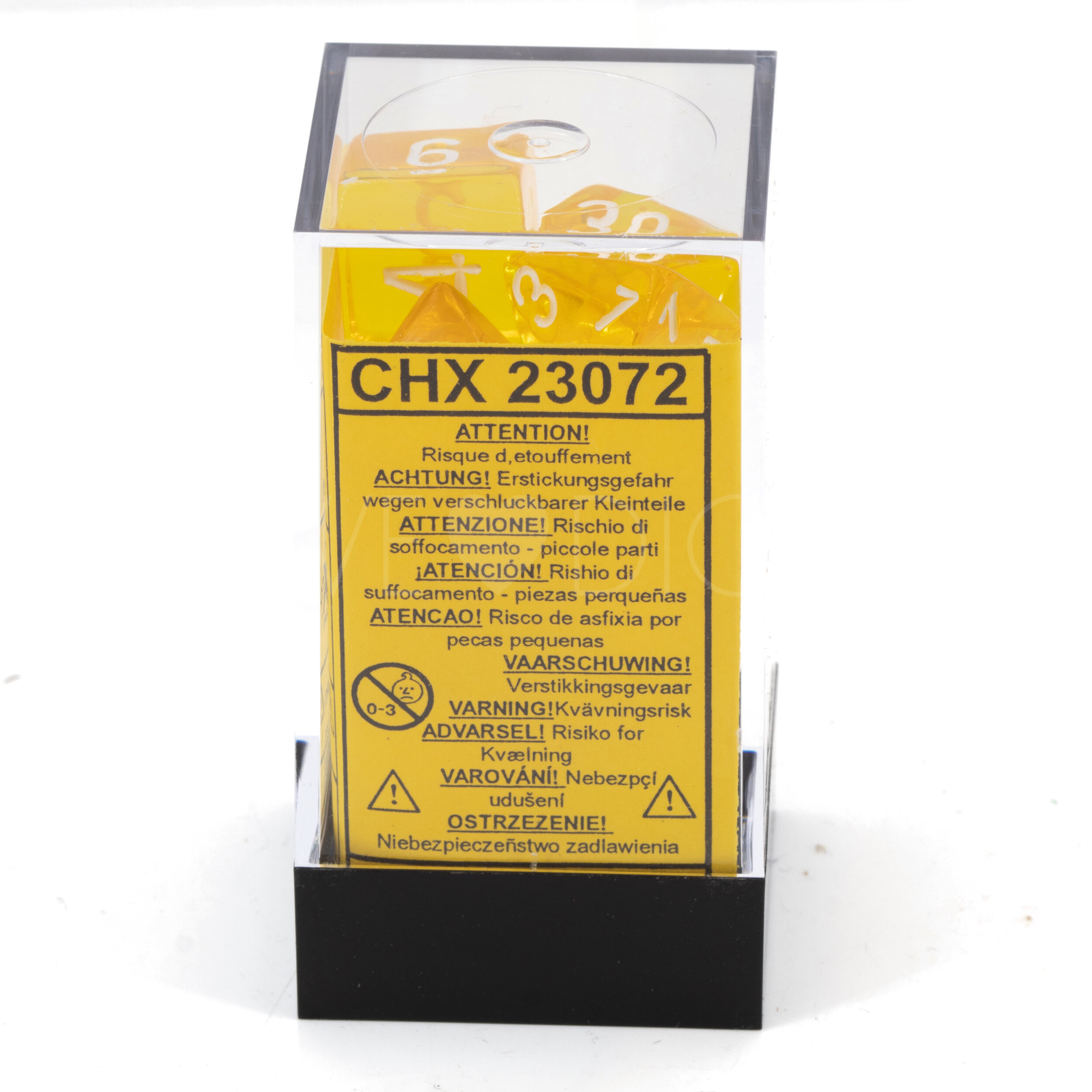 Transparent Polyhedral Gelb / weiß 7-Würfel Set