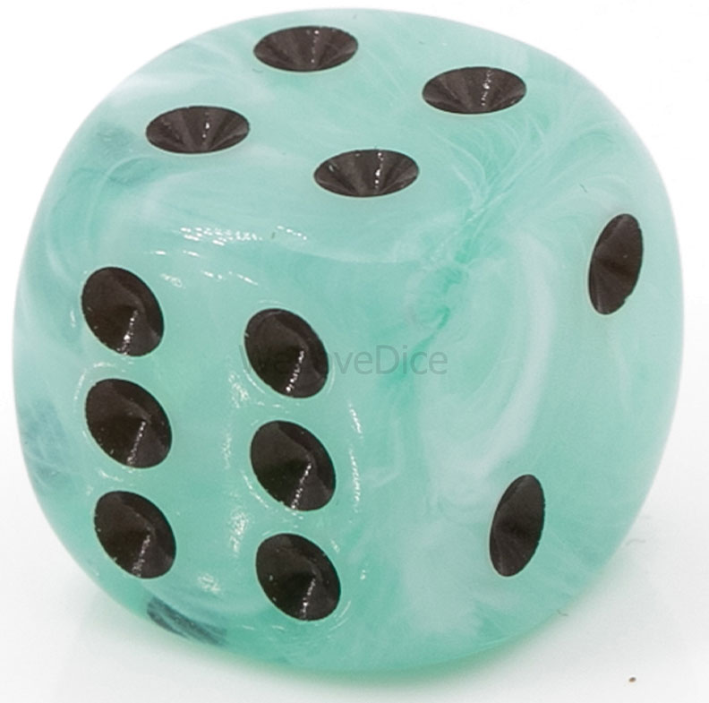 30mm  D6 Dice in dusty jade / black Marbled