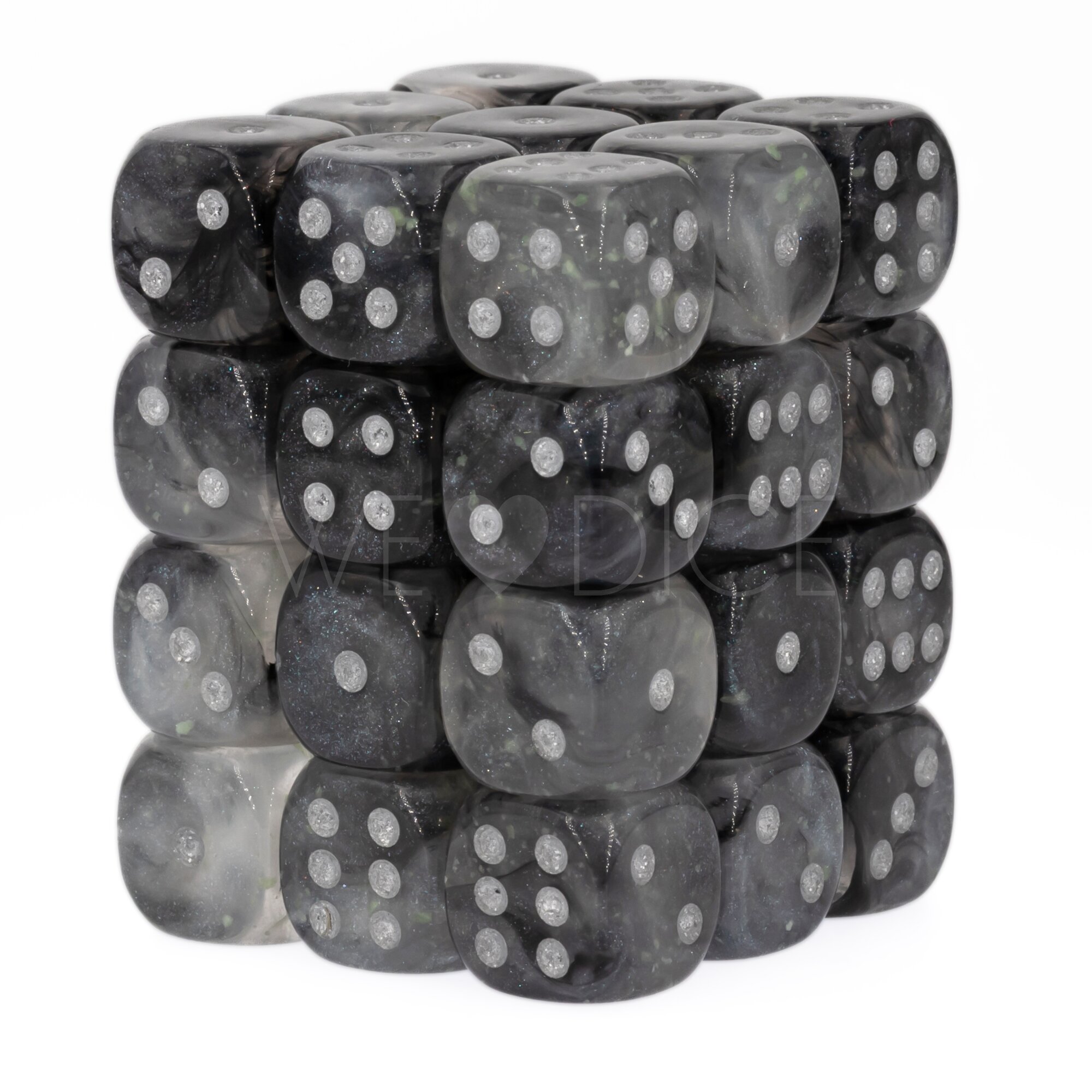Borealis® Light smoke / silber 12mm W6 Würfel Set (36 Würfel)