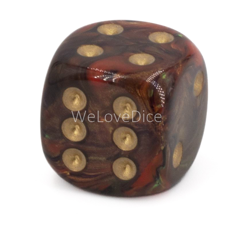 16mm  D6 Dice in redgold / gold