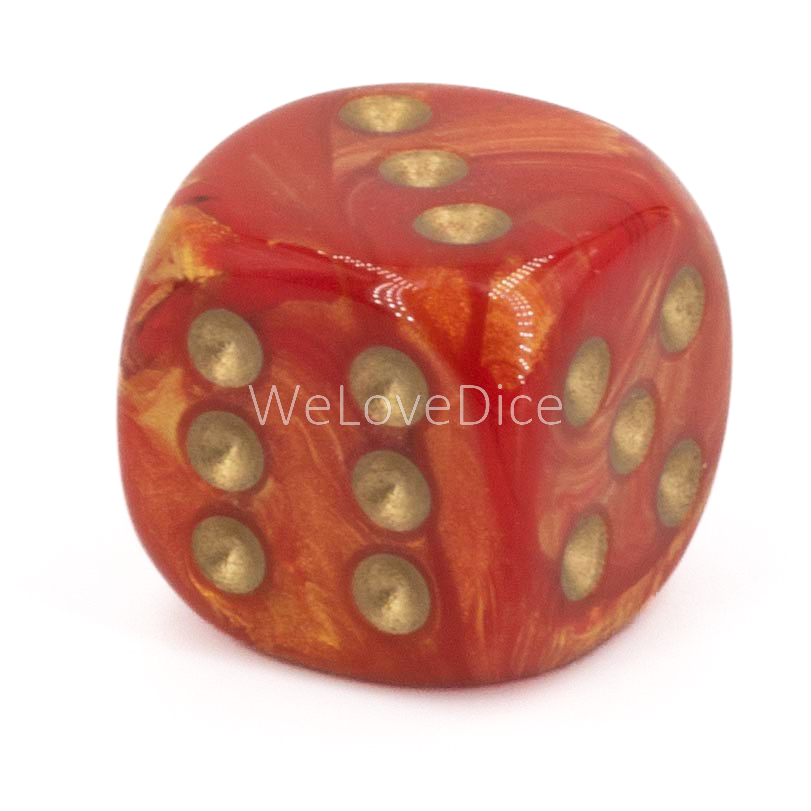 16mm W6 Würfel in feuer orange / gold