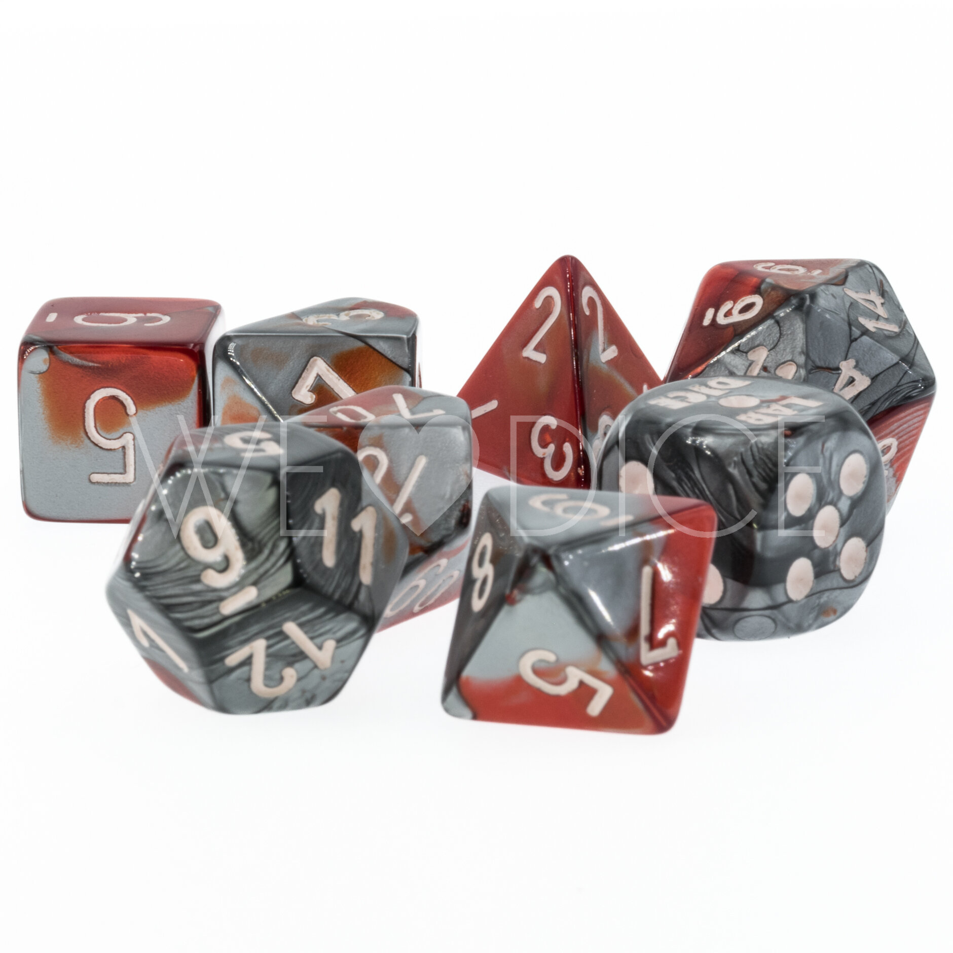 LabDice Gemini® Red-Steel/white  Set 8 Stück