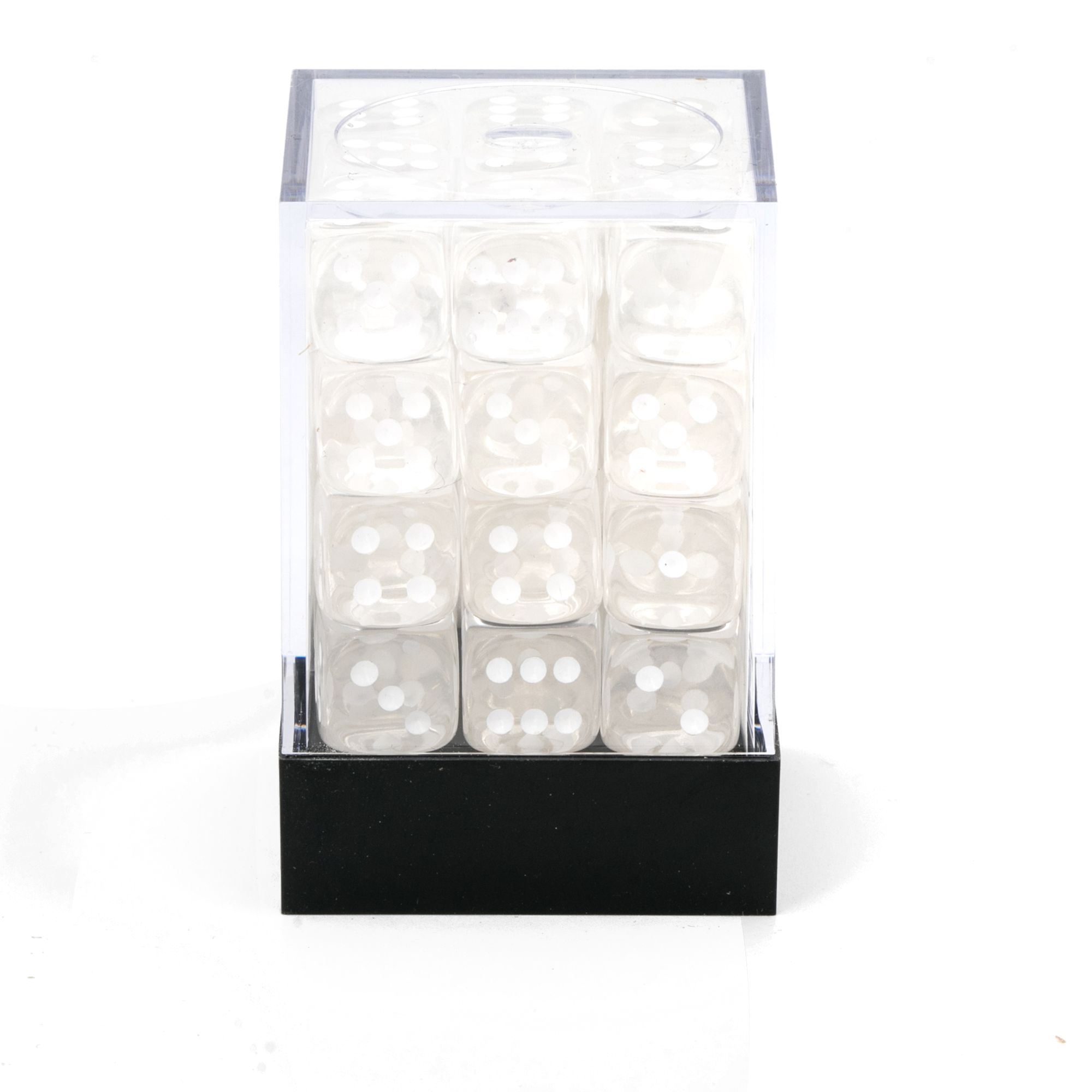 Translucent Clear / white 12mm D6 Dice Set (36 dice)