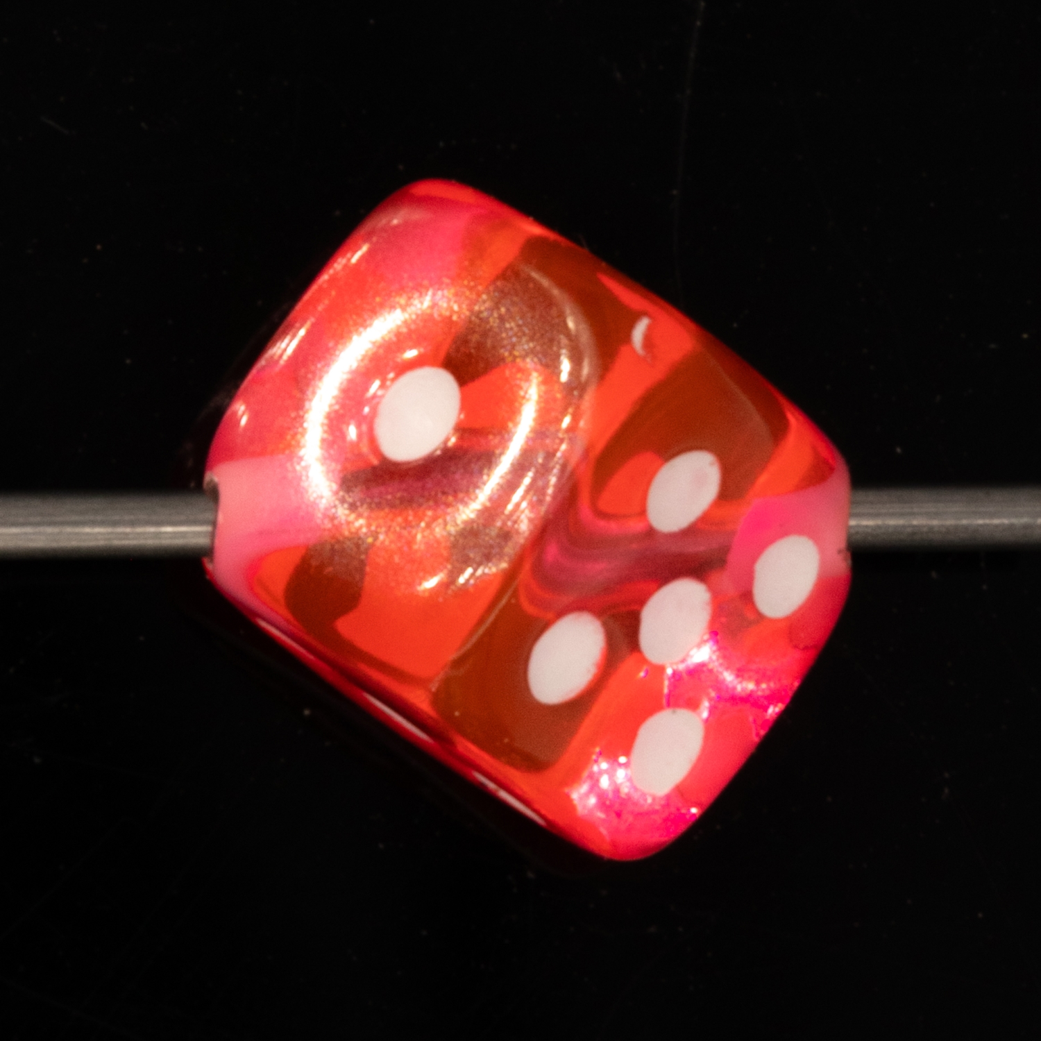  8mm Dice bead - neon pink / white Translucent, in