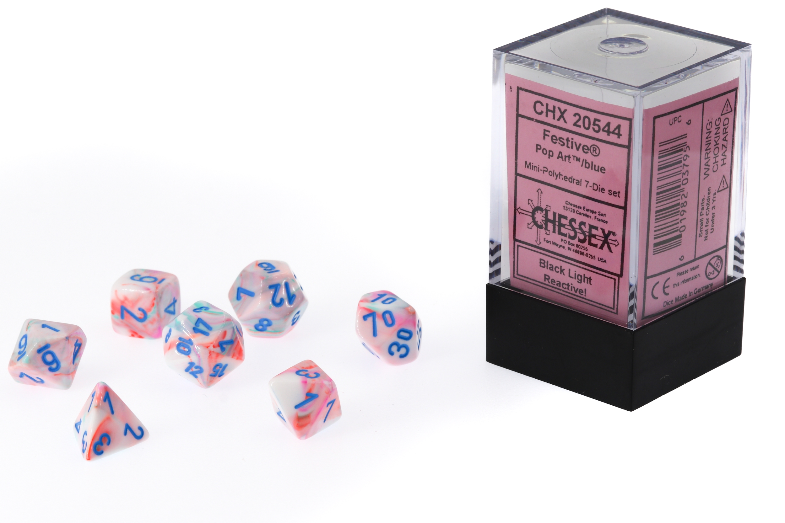 Mini-hedral Festive® Polyhedral Pop Art / blau 7-Würfel Set