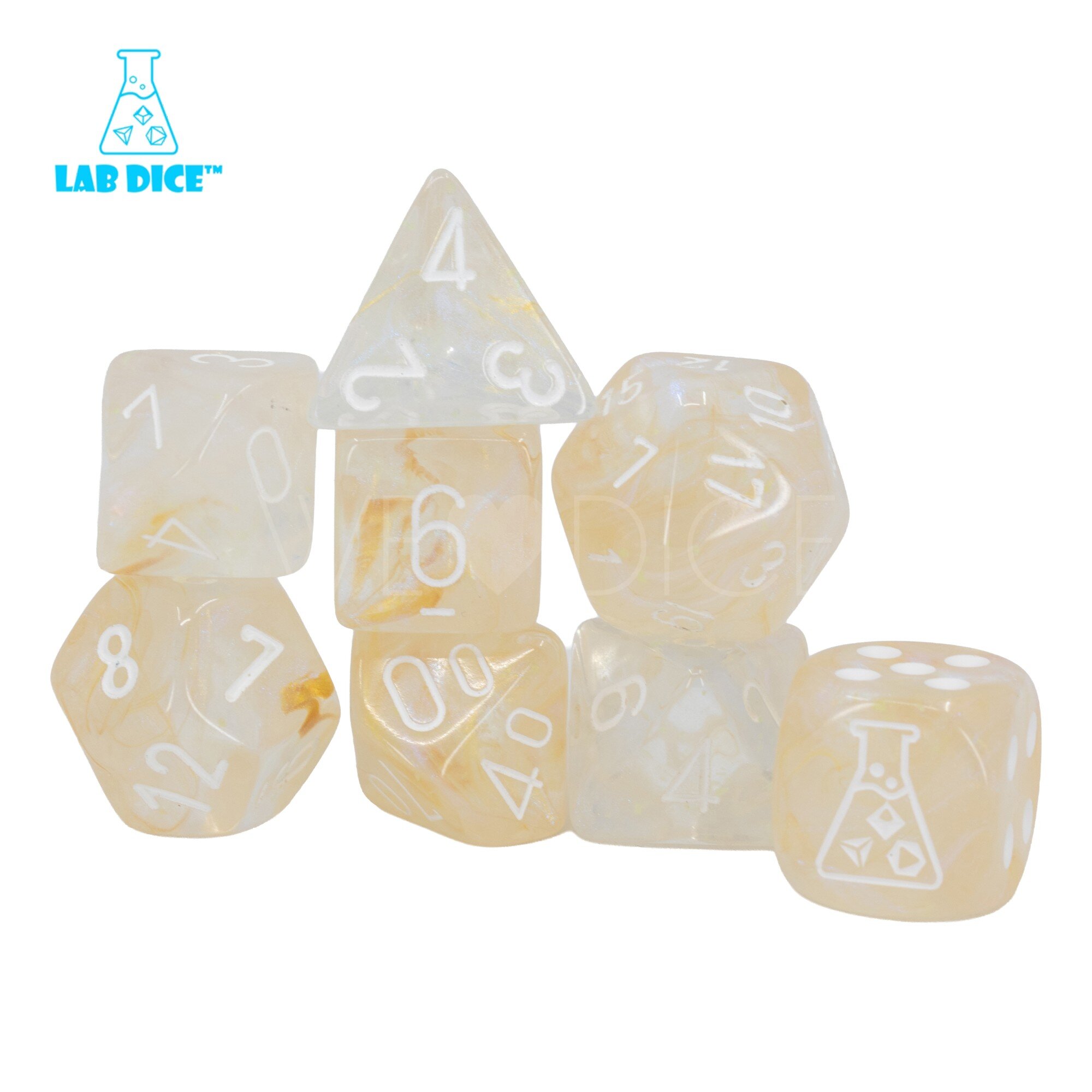 LabDice Borealis® Champagne / White  Set 8 Stück