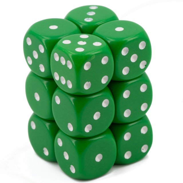 Satt grün / weiß 16mm W6 Würfel Set (12 Würfel)