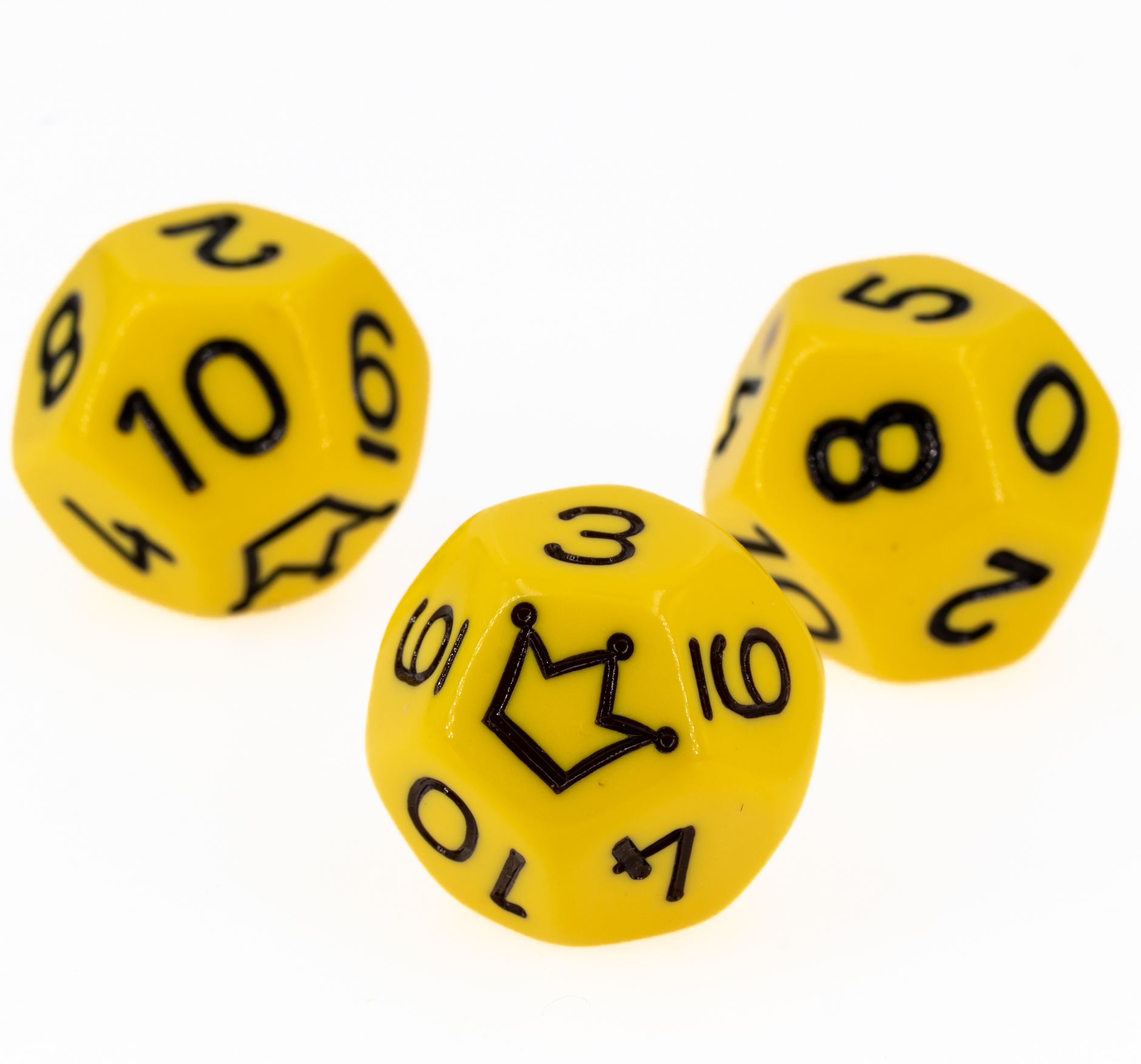W12 Würfel 1-10 & Stern gelb / schwarz satt