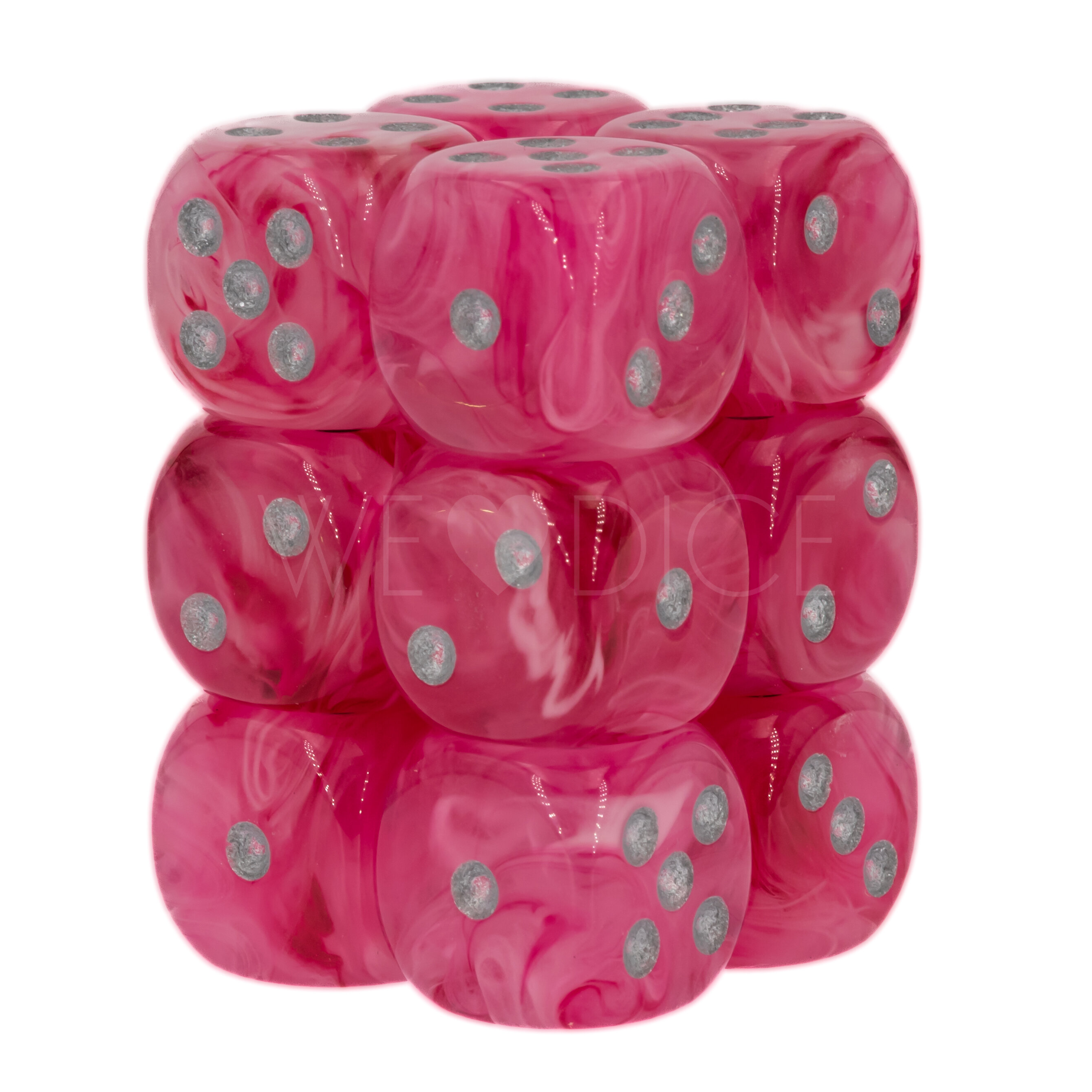 Ghostly Glow™ pink / silber 16mm W6 Würfel Set (12 Würfel)