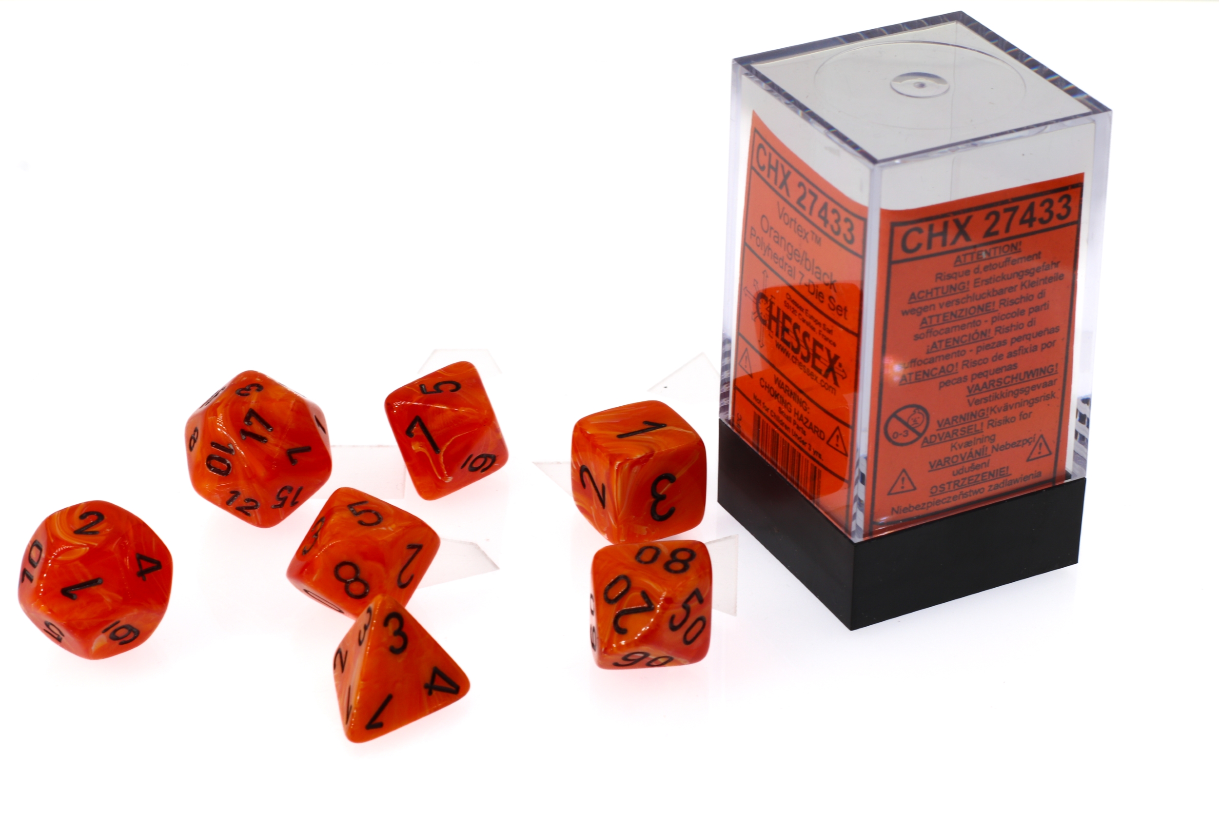 Vortex® Polyhedral Orange / Schwarz 7-Würfel Set